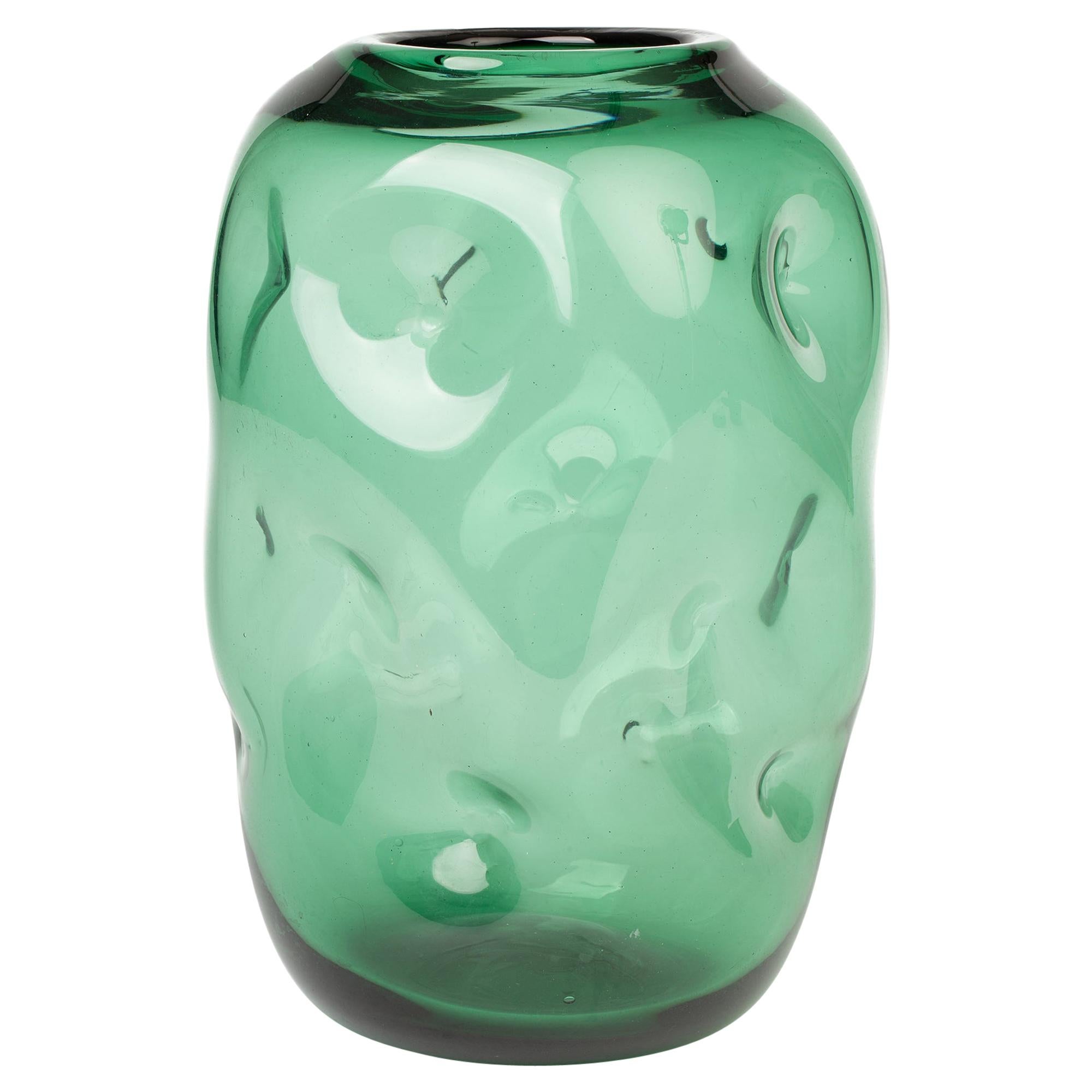 Large Italian Empoli Green Art Glass Dimple Vase