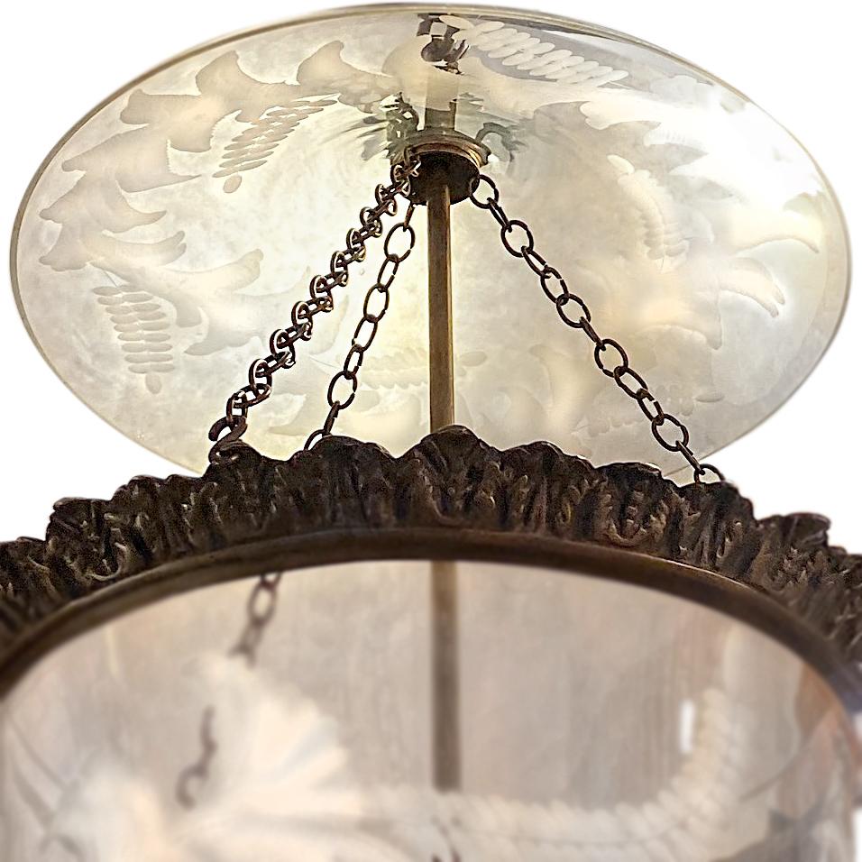 Mid-20th Century Large Italian Etched Glass Lantern For Sale