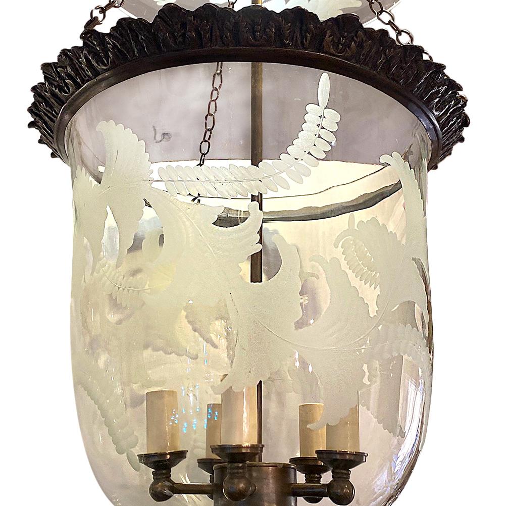 Bronze Large Italian Etched Glass Lantern For Sale