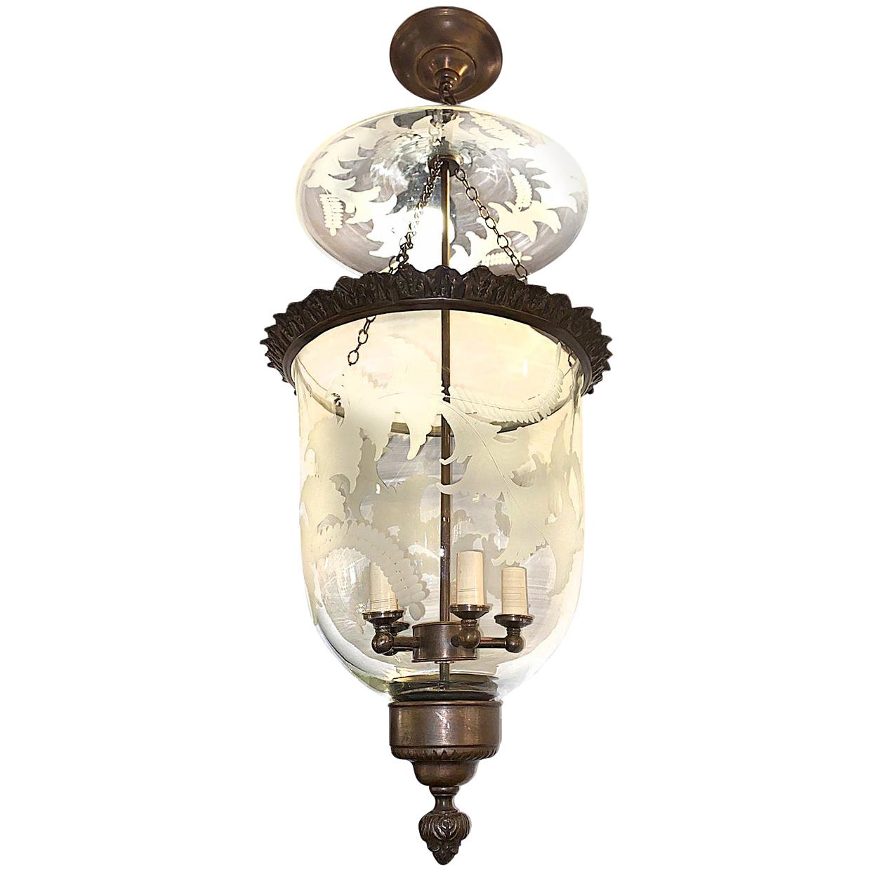 Large Italian Etched Glass Lantern For Sale