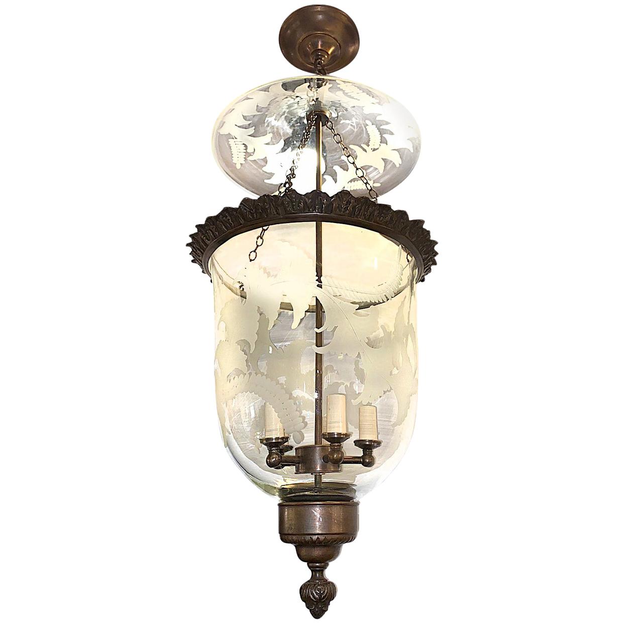 Large Italian Etched Glass Lantern