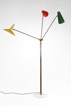 Large Italian Floor Lamp with Three Aluminium Shades, Italy, 1950s