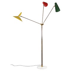 Large Italian Floor Lamp with Three Aluminium Shades, Italy, 1950s