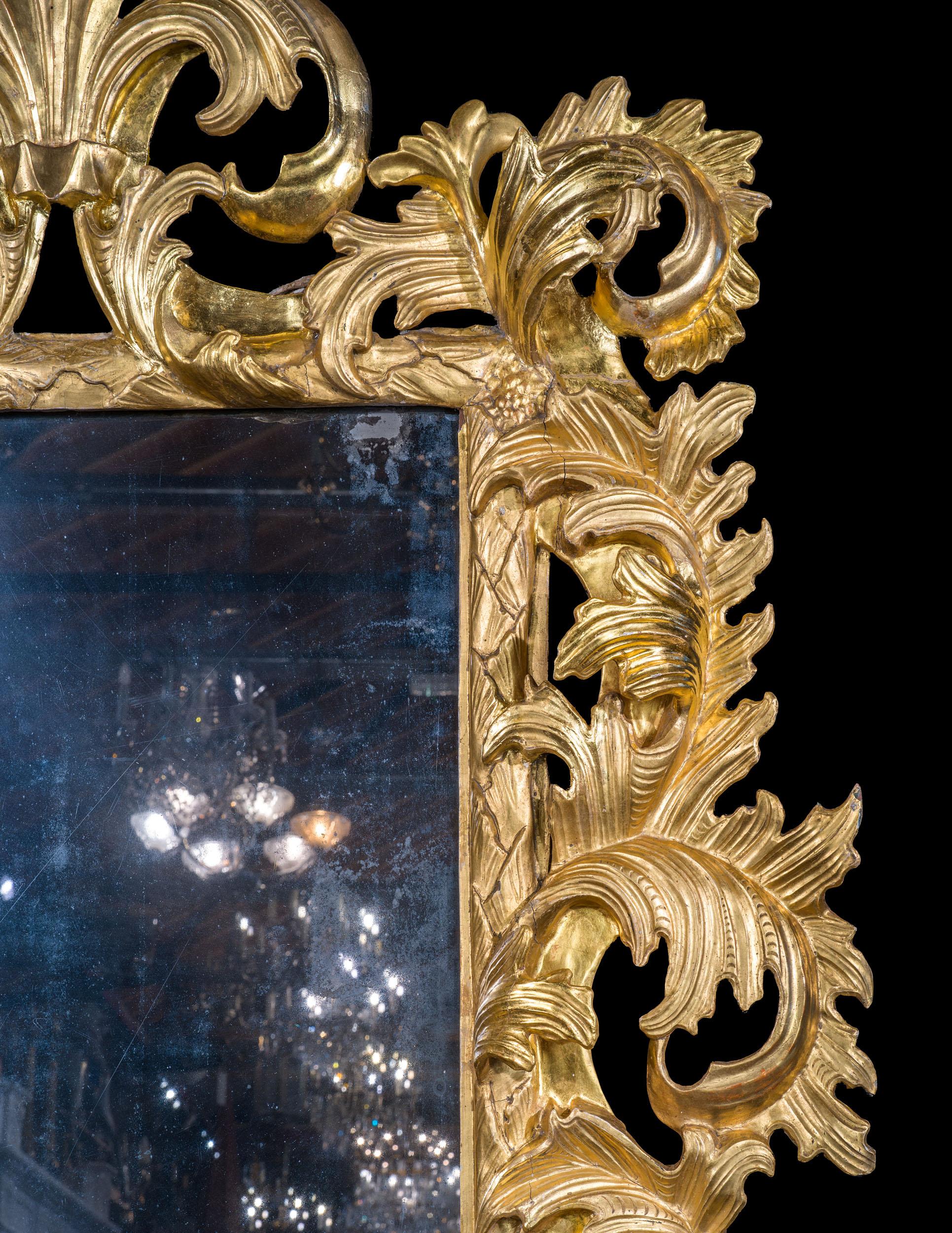 Baroque Large Italian Florentine Acanthus Giltwood Wall Mirror For Sale