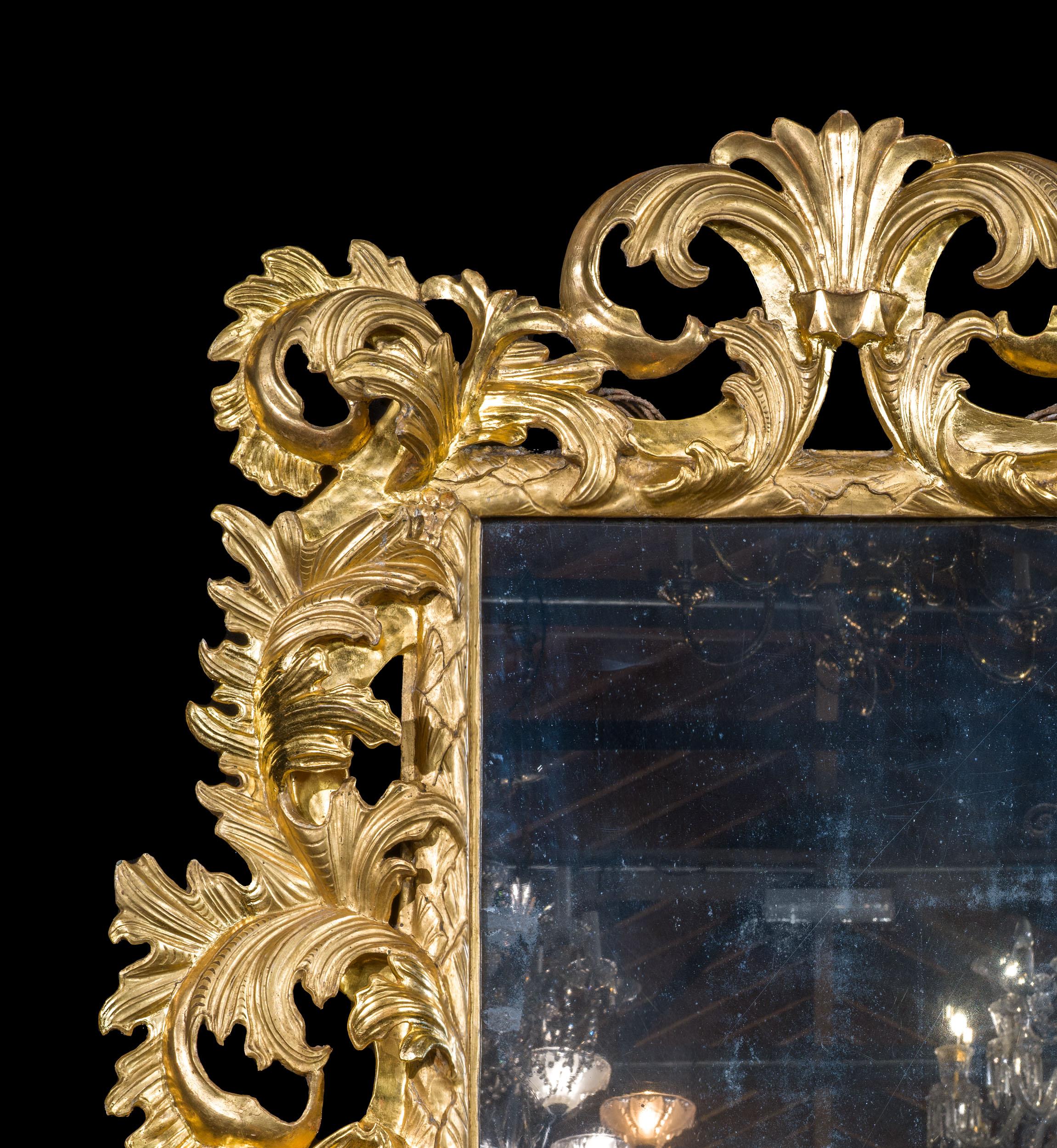 Large Italian Florentine Acanthus Giltwood Wall Mirror In Fair Condition For Sale In London, GB