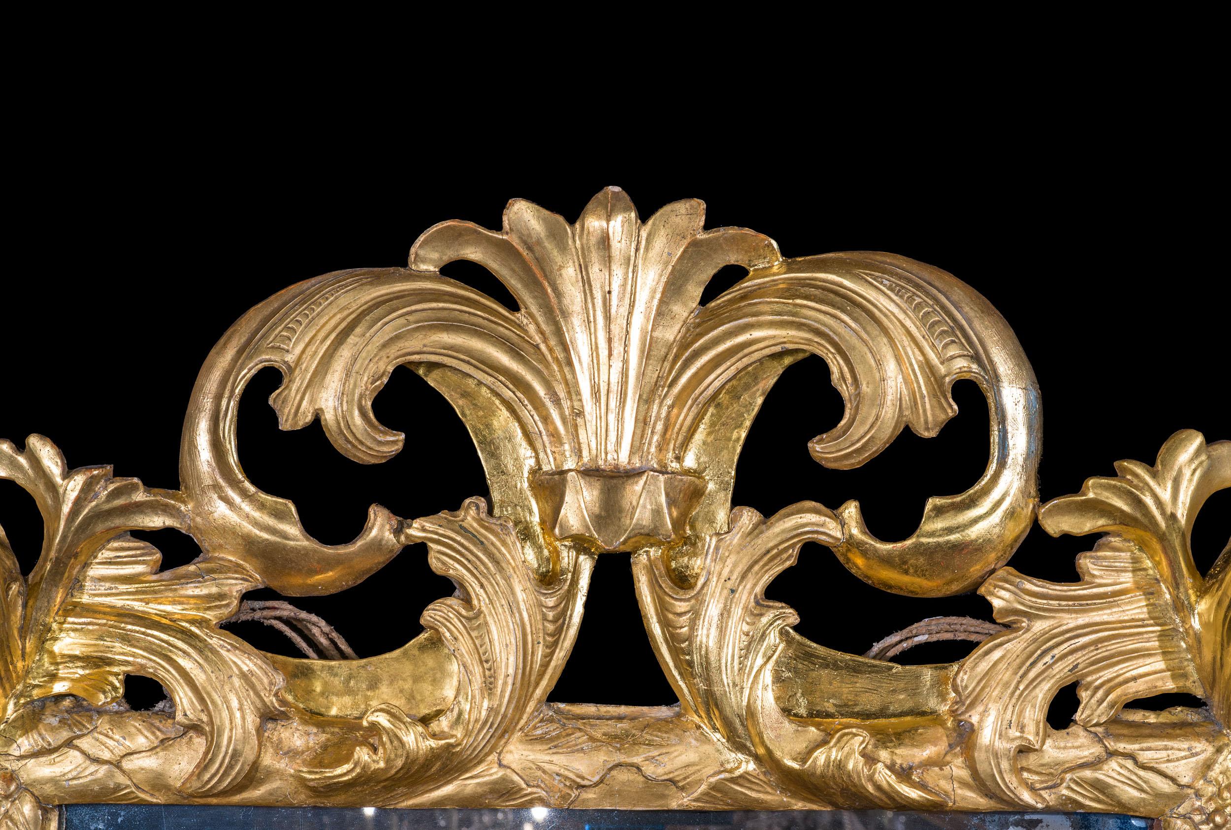 19th Century Large Italian Florentine Acanthus Giltwood Wall Mirror For Sale