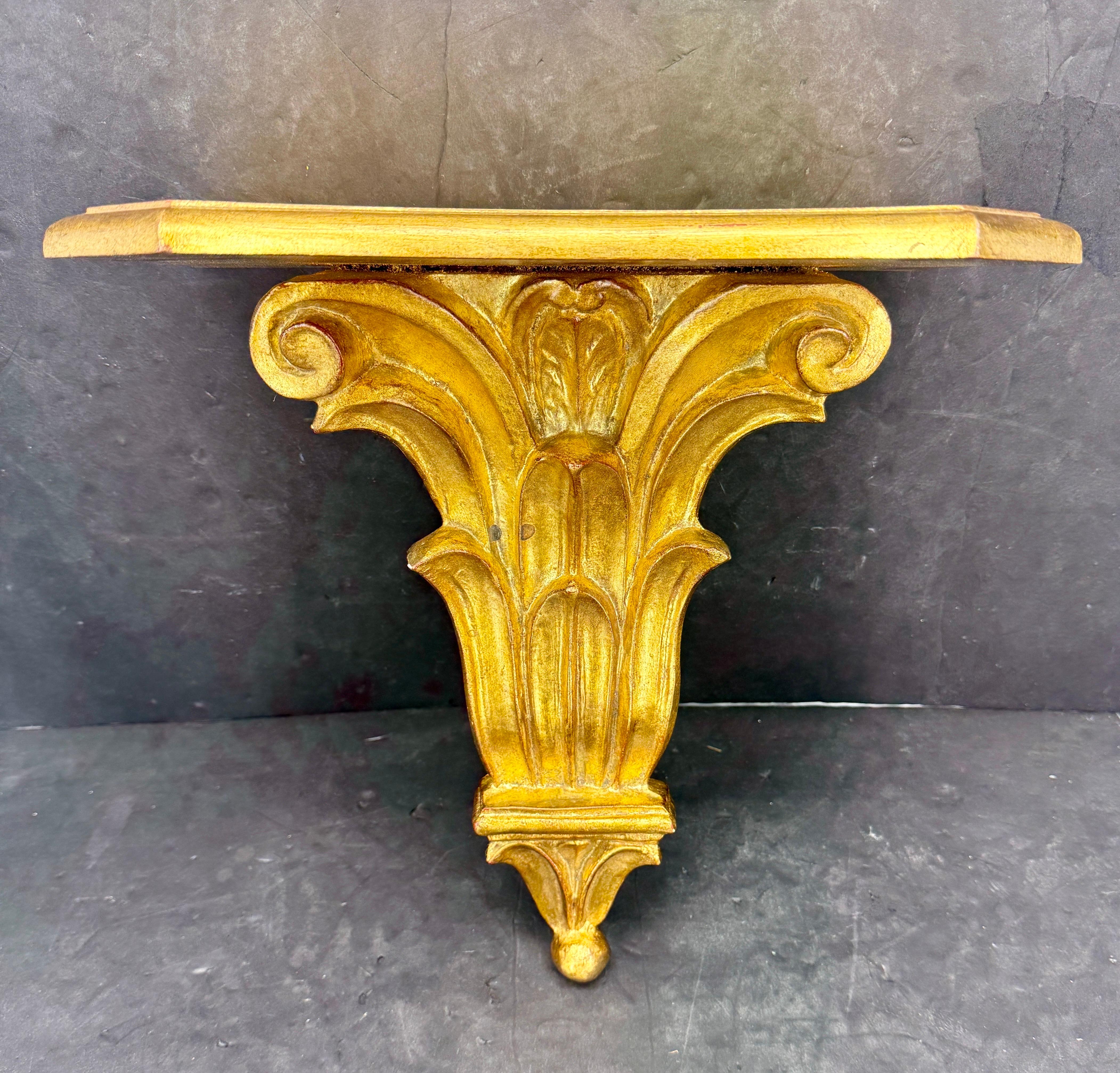 Large Italian Florentine Architectural Gilt Wall Shelf Bracket For Sale 6