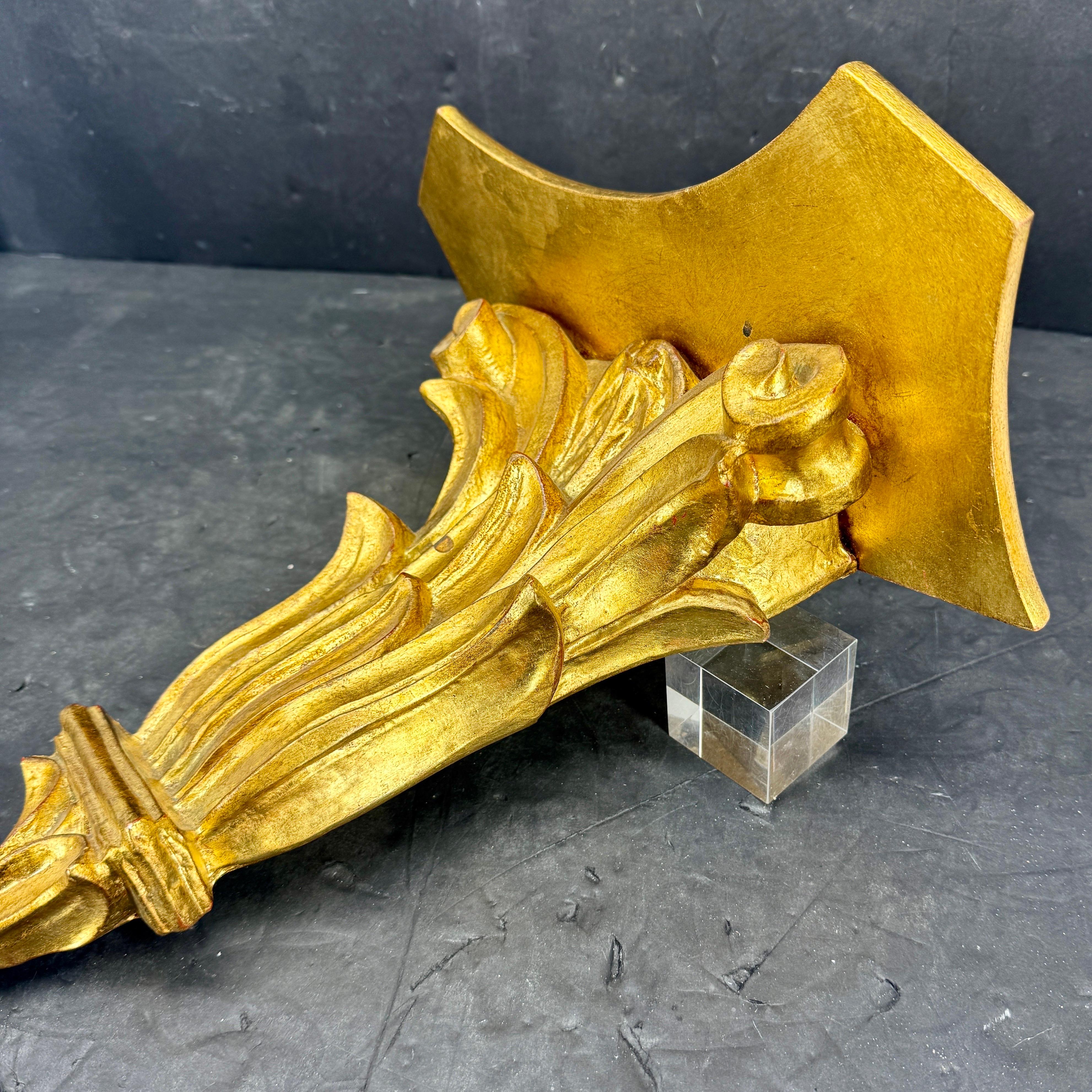 Gold Leaf Large Italian Florentine Architectural Gilt Wall Shelf Bracket For Sale