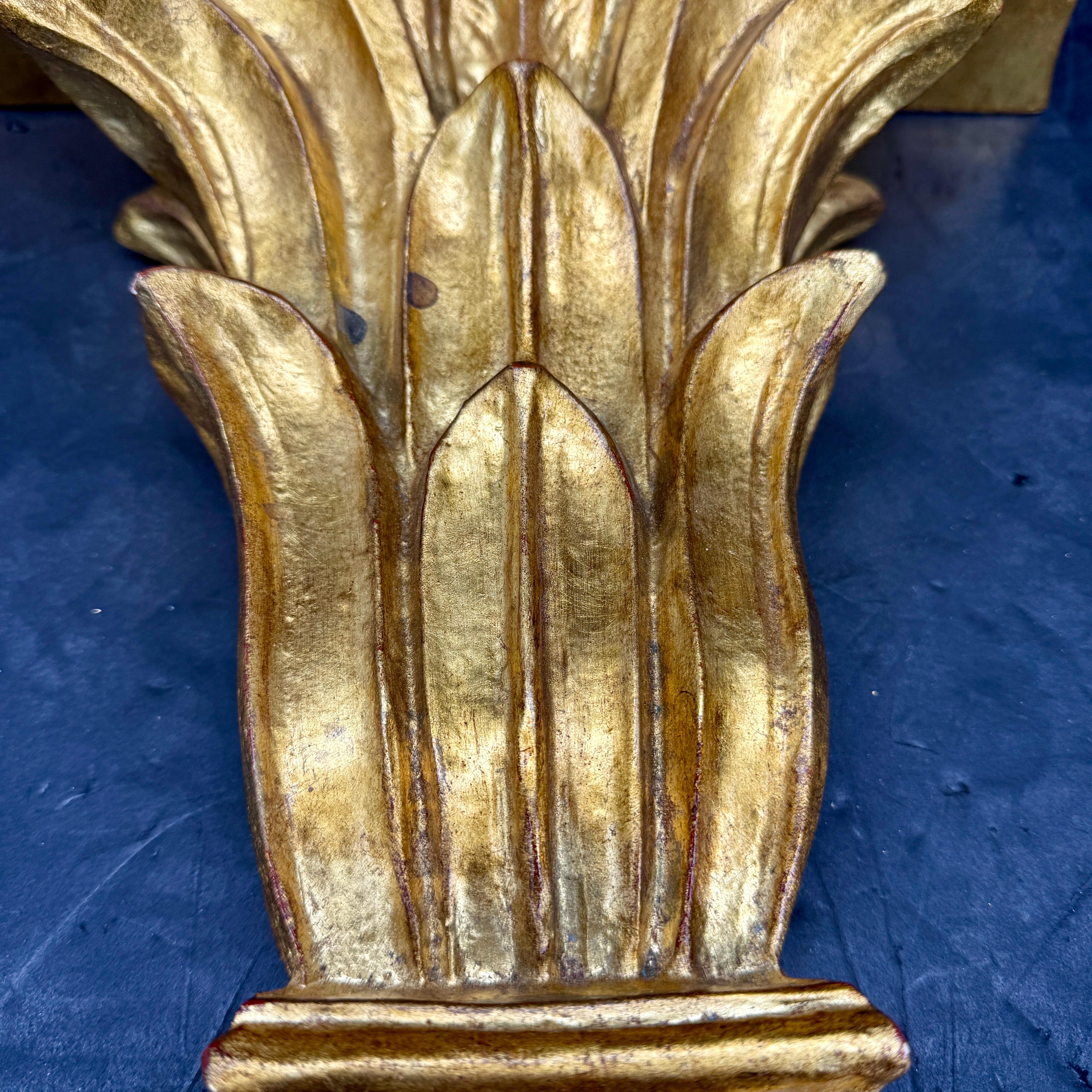 Large Italian Florentine Architectural Gilt Wall Shelf Bracket For Sale 3