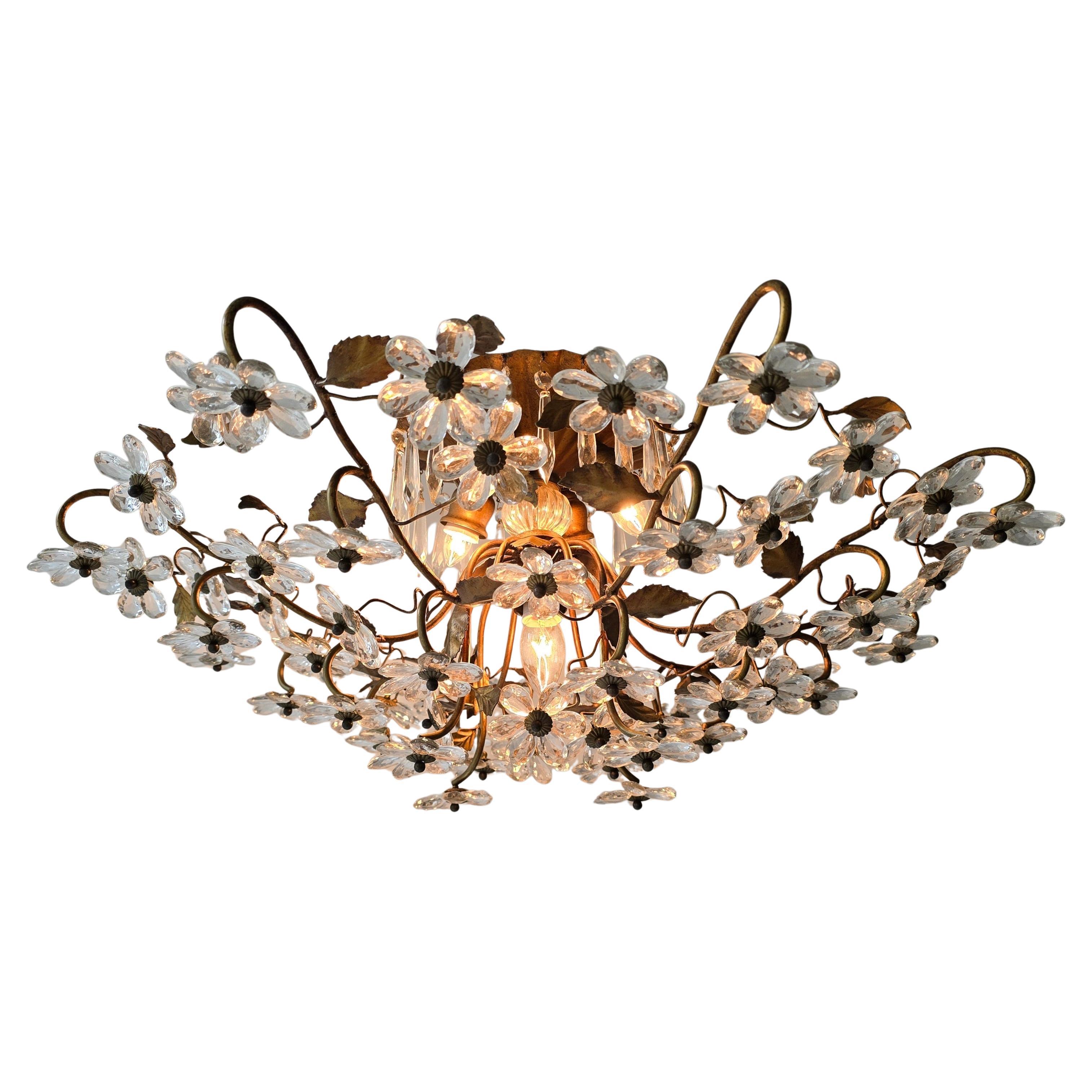 Hollywood Regency Grand lustre encastré / semi-encastré italien en cristal de Florentine, ca. en vente