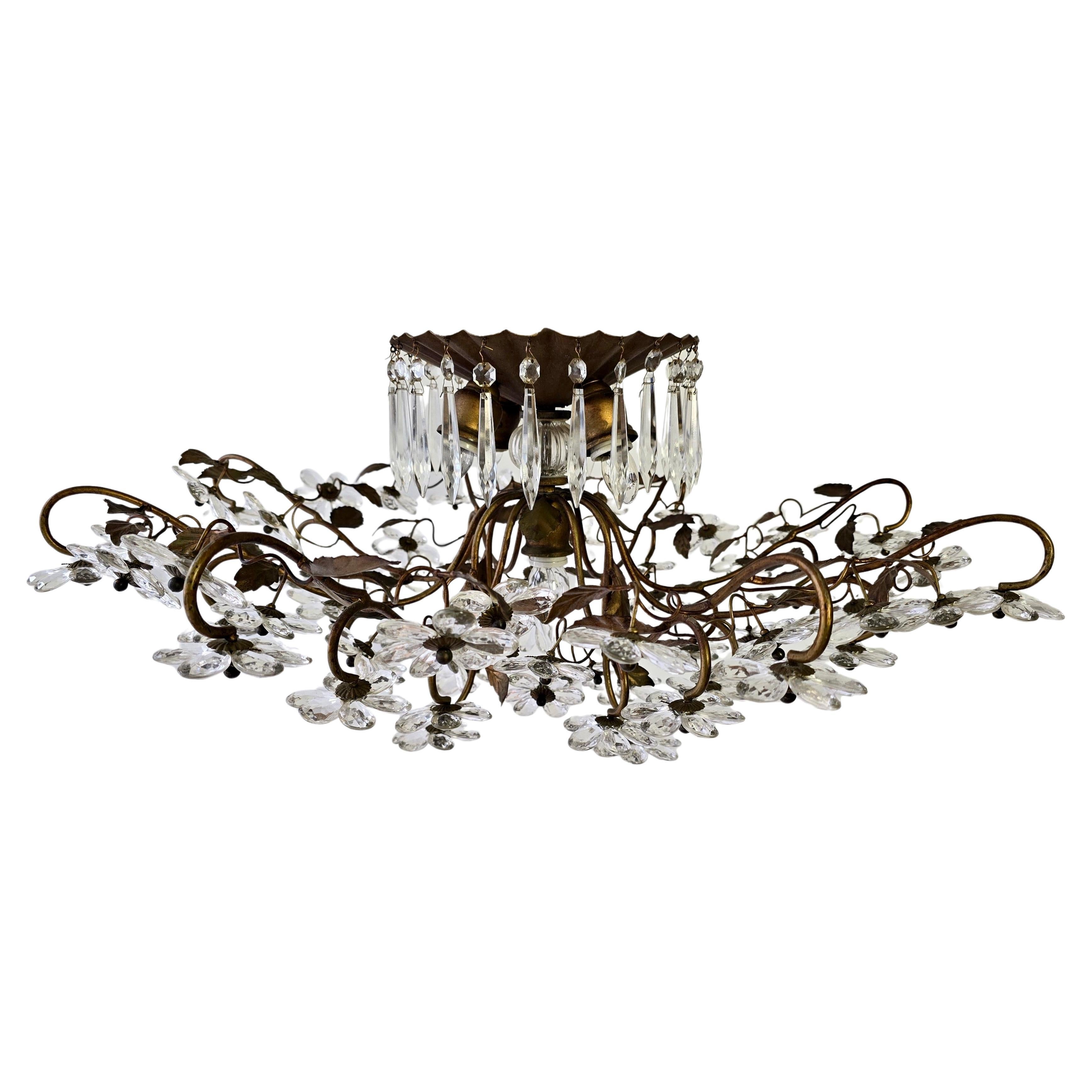 Grand lustre encastré / semi-encastré italien en cristal de Florentine, ca. Bon état - En vente à Antwerp, BE