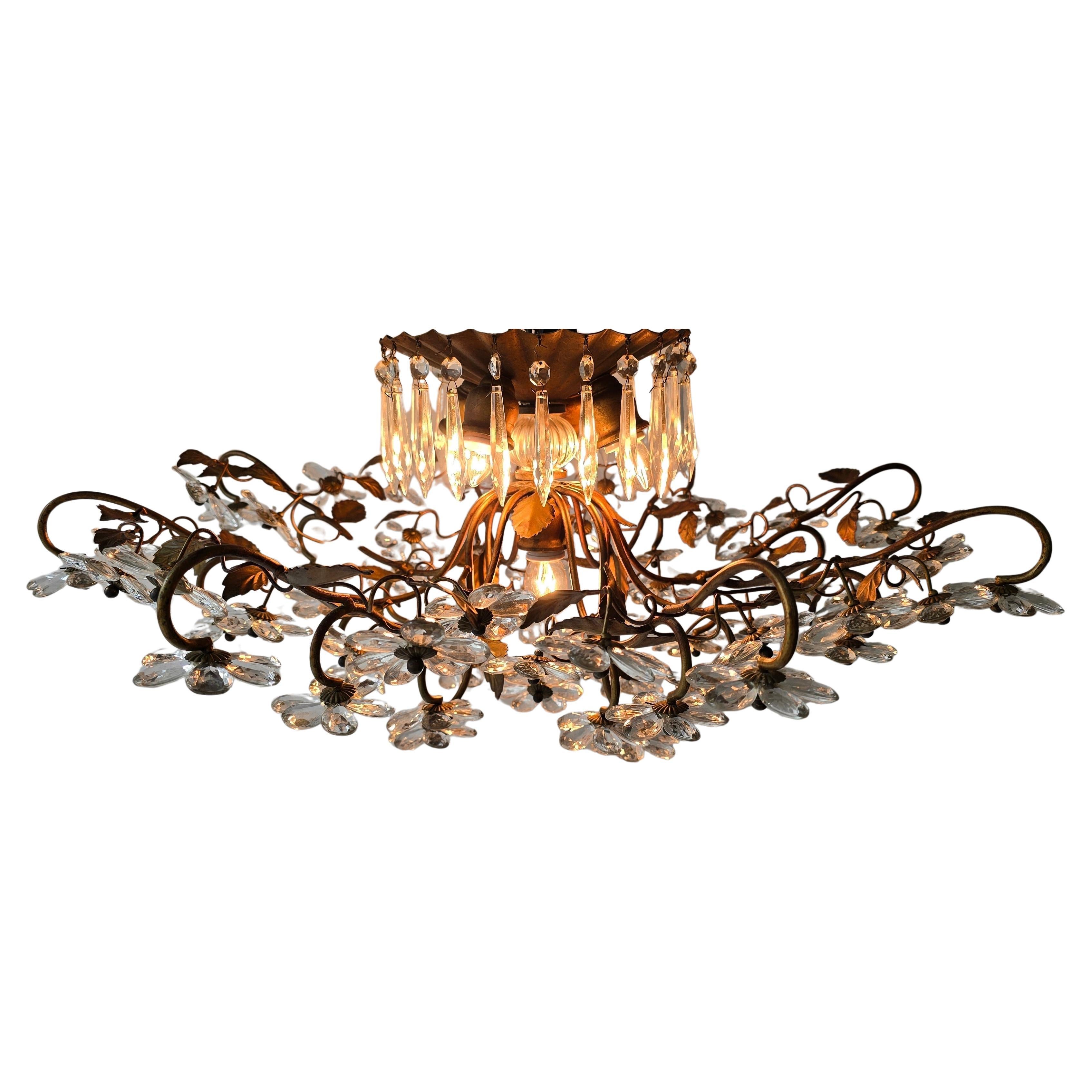 20ième siècle Grand lustre encastré / semi-encastré italien en cristal de Florentine, ca. en vente
