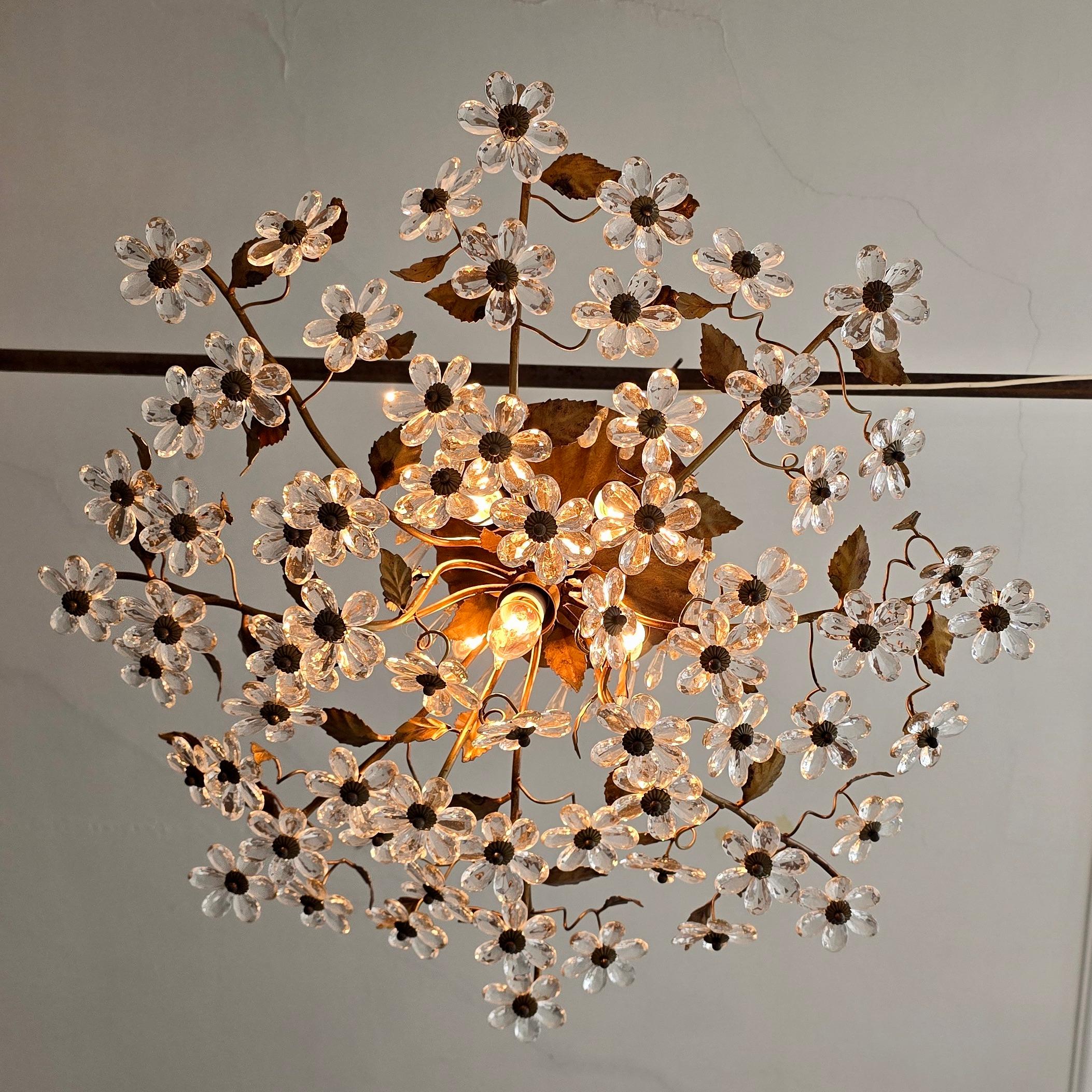 Laiton Grand lustre encastré / semi-encastré italien en cristal de Florentine, ca. en vente