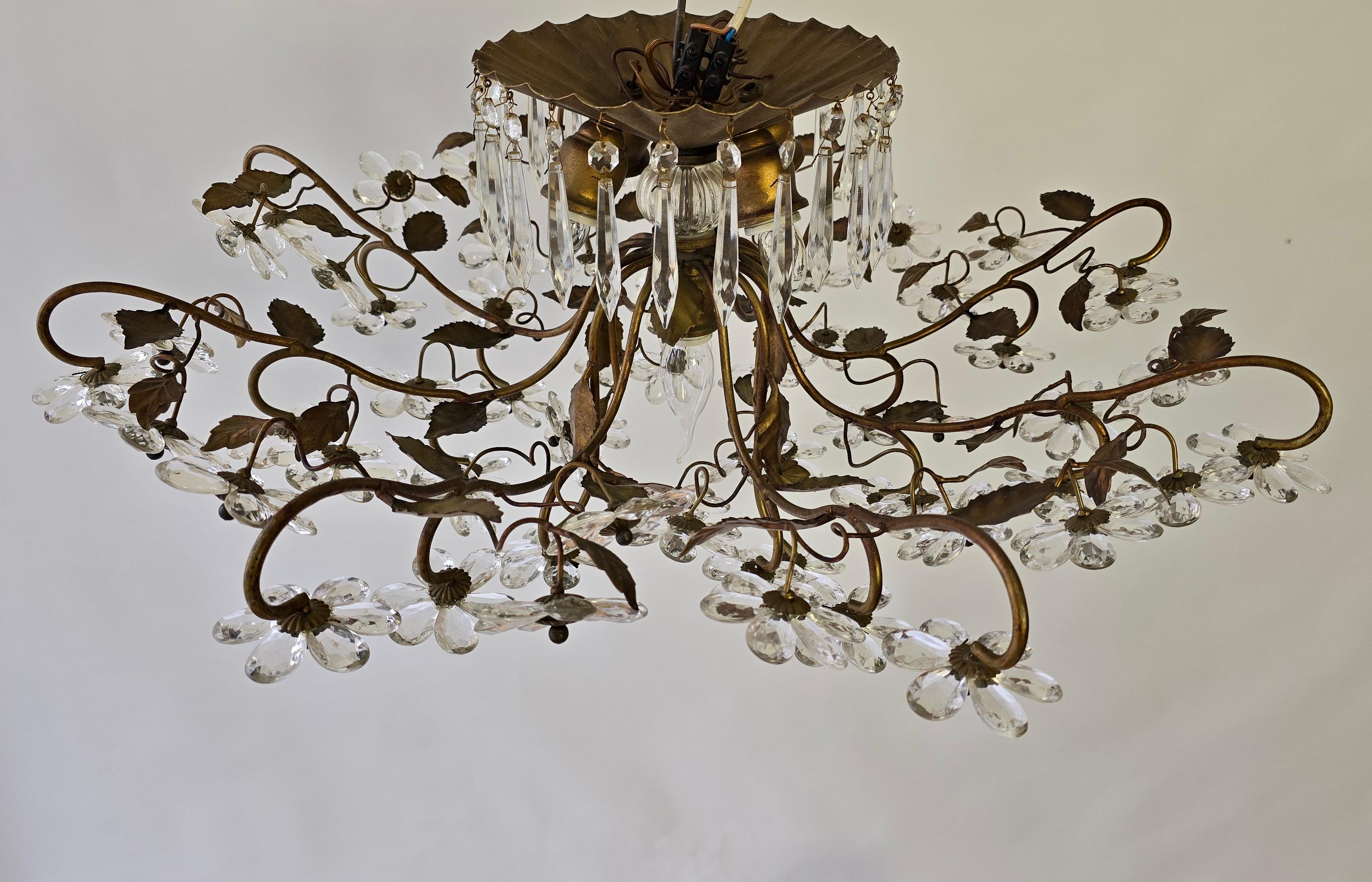 Grand lustre encastré / semi-encastré italien en cristal de Florentine, ca. en vente 1