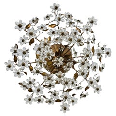 Large Italian Florentine Crystal-Flower Flush Mount / Semi-Flush Chandelier, ca.