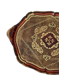 Large Italian Florentine Gilded Gilt Wood Serving Tray Toleware Tole, 1960s