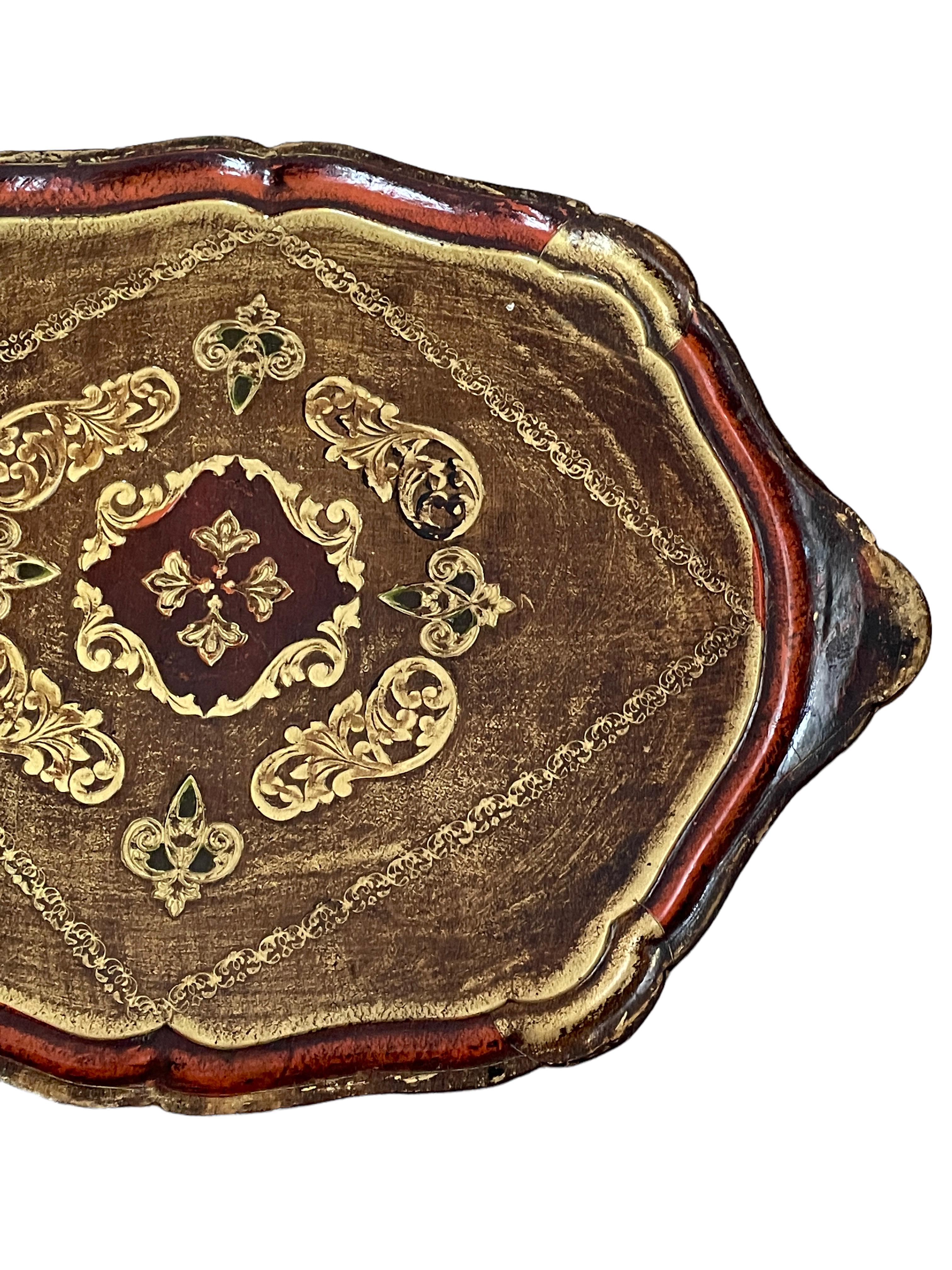 Gran bandeja florentina italiana de madera dorada Toleware Tole, años 60 Regencia de Hollywood en venta