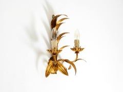 Large Italian Florentine gilt metal wall lamp with 2 sockets, 1960s