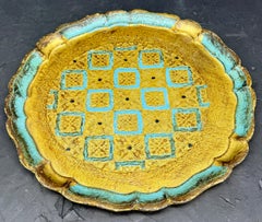 Large Italian Florentine Gilt Wood Blue Gold Round Tray