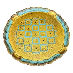 Large Italian Florentine Gilt Wood Blue Gold Round Tray