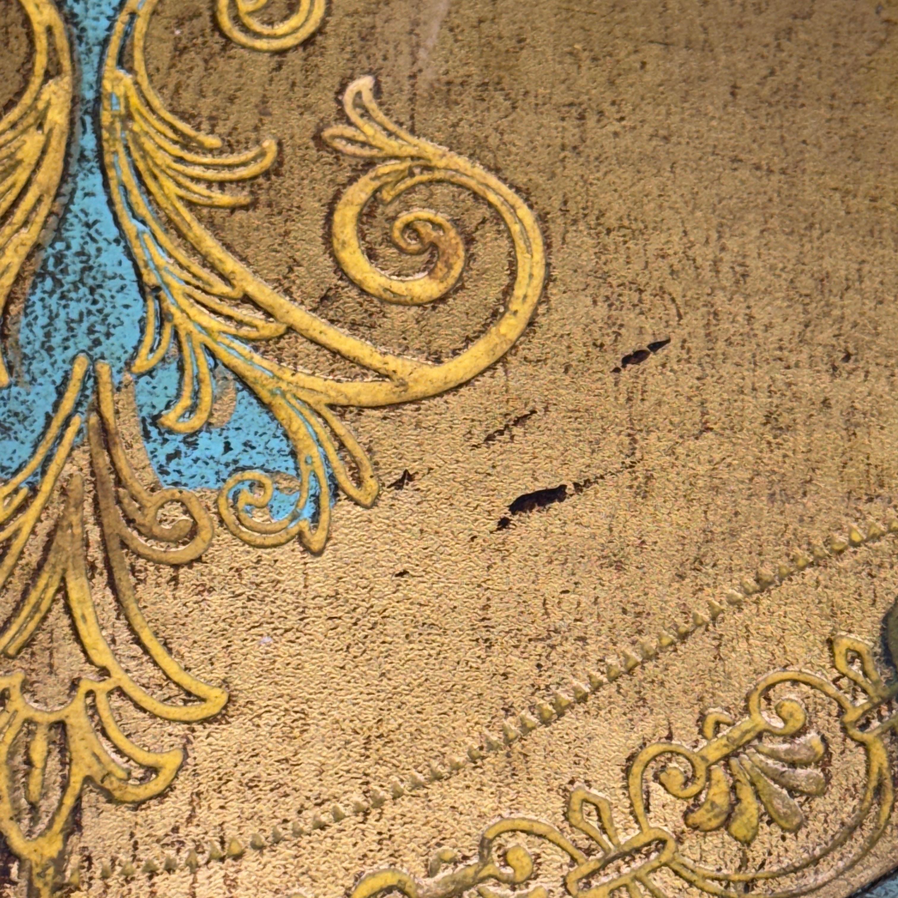 Grande vassoio italiano in legno dorato blu e oro con manici, Florentine in vendita 1