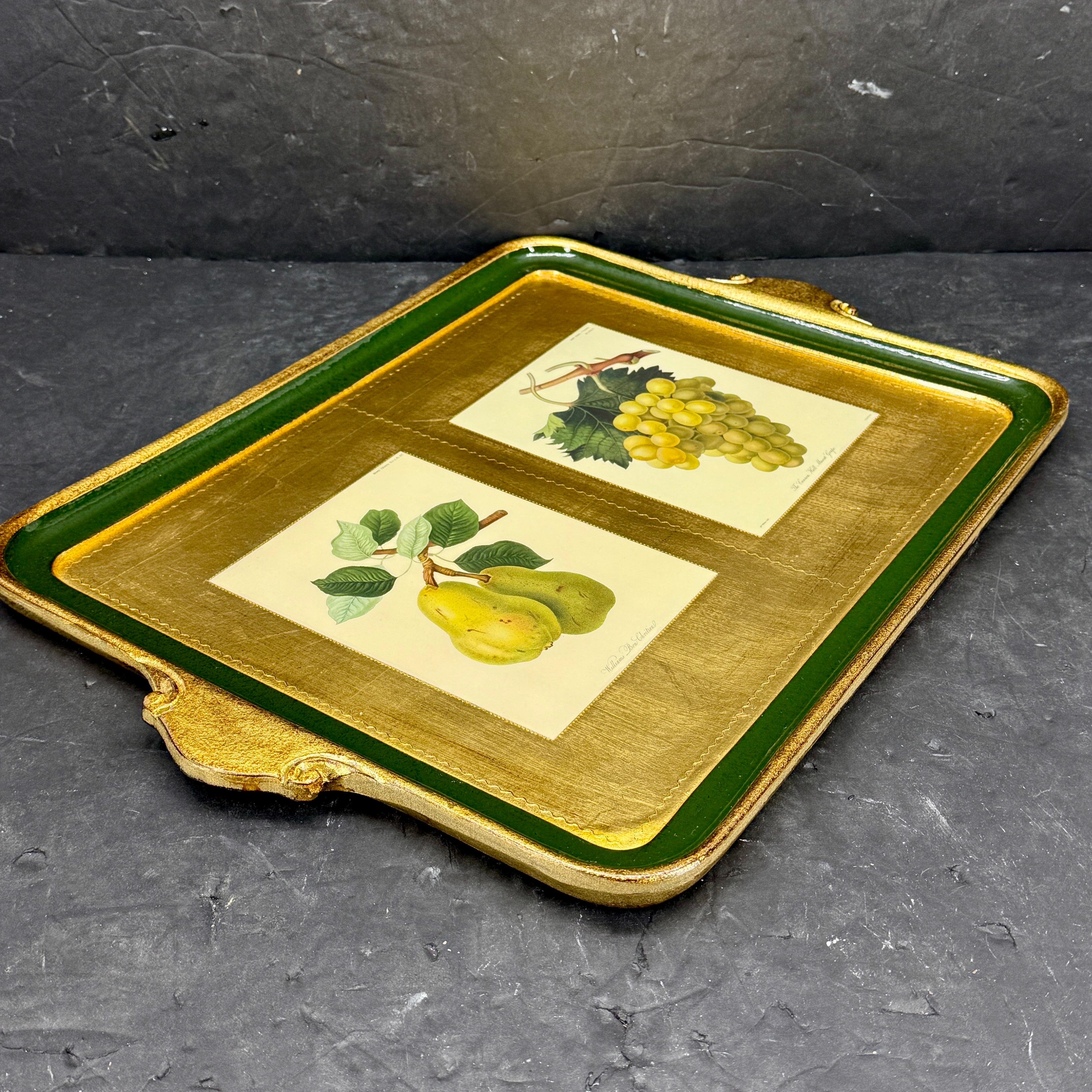 Large Italian Florentine Gilt Wood Gold Tray with Fruits en vente 4