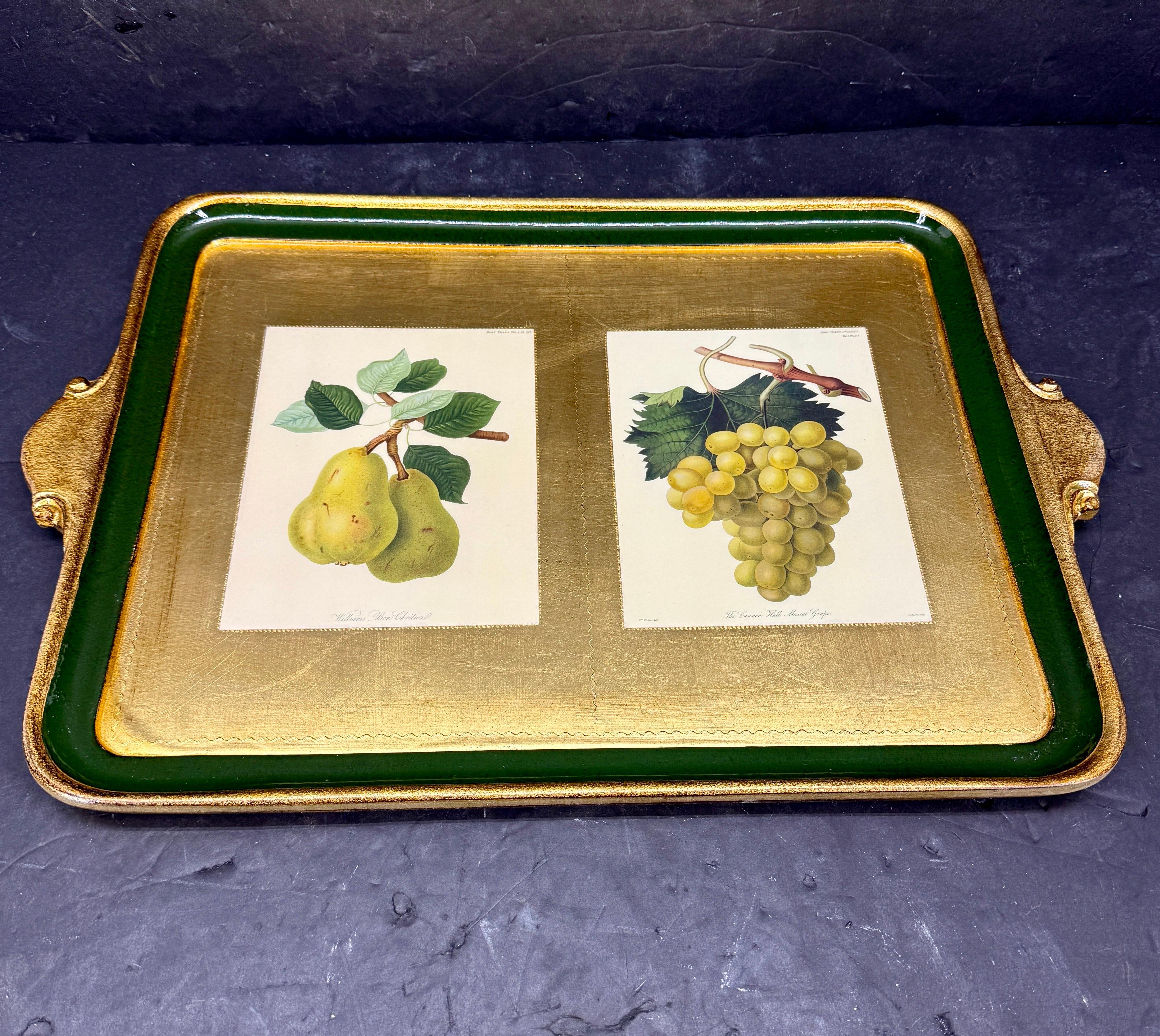 Large Italian Florentine Gilt Wood Gold Tray with Fruits en vente 5