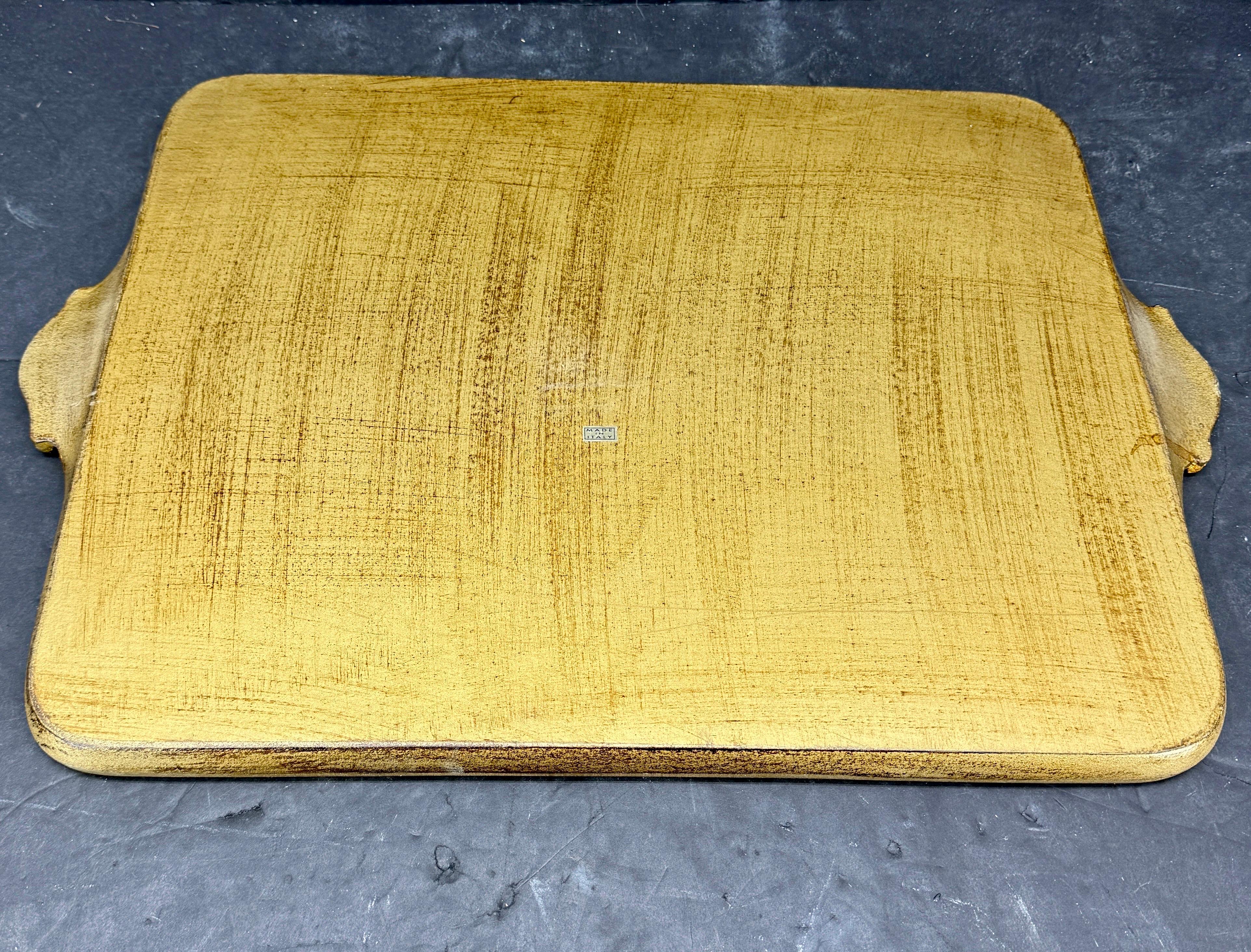 Large Italian Florentine Gilt Wood Gold Tray with Fruits en vente 10