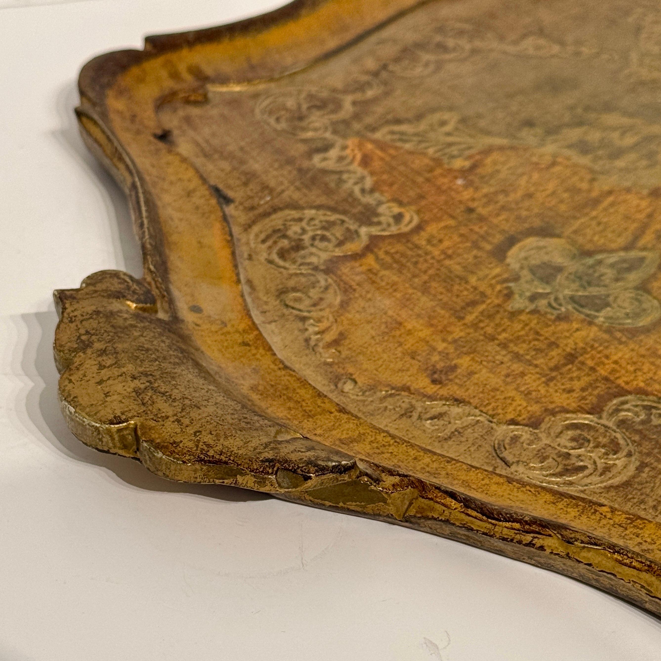 Large Italian Florentine Gilt Wood Yellow Gold Tray w Handles 6