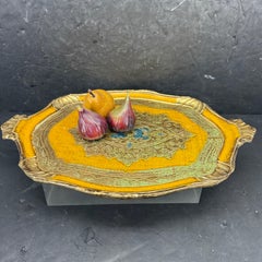 Large Italian Florentine Gilt Wood Yellow Gold Tray w Handles