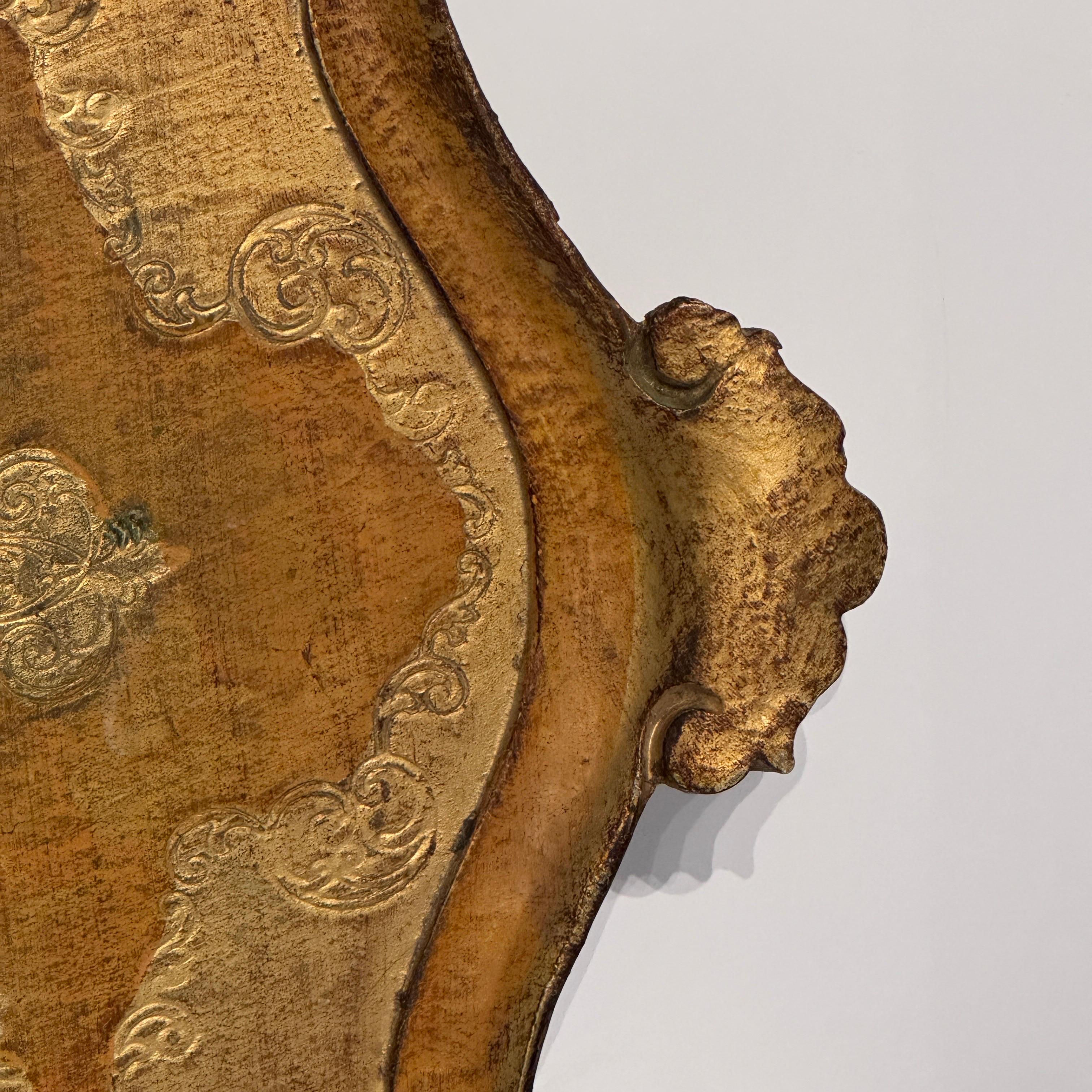 Large Italian Florentine Gilt Wood Yellow Gold Tray w Handles In Good Condition In Haddonfield, NJ