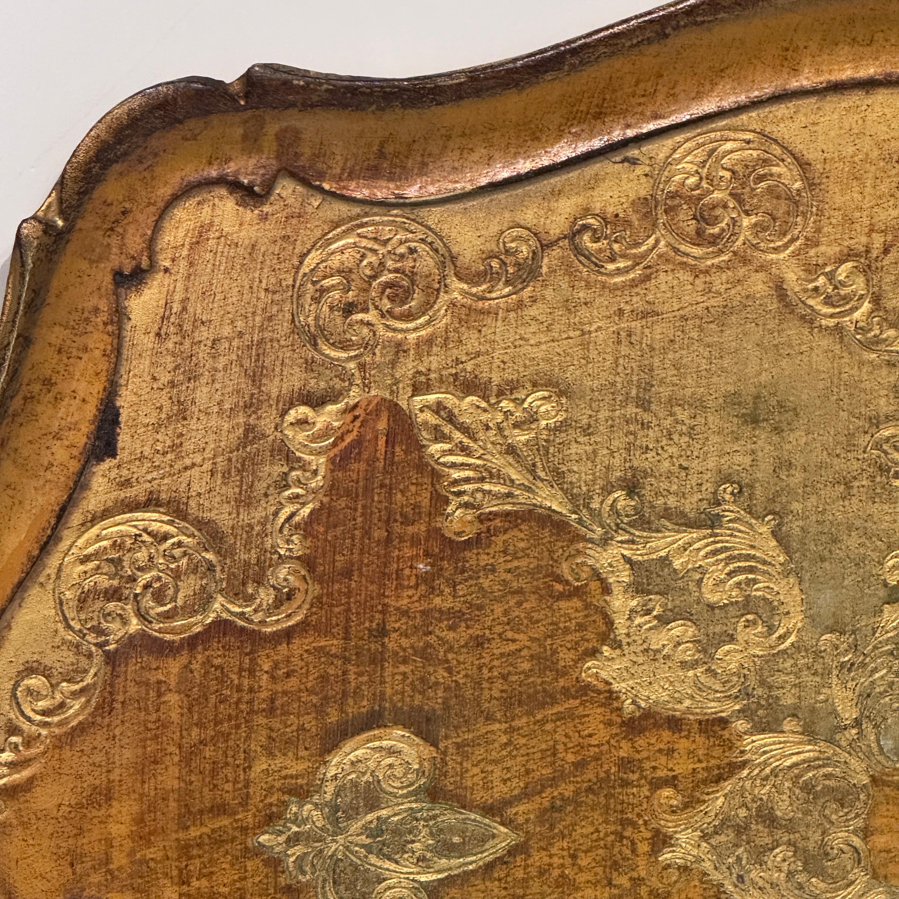 20th Century Large Italian Florentine Gilt Wood Yellow Gold Tray w Handles