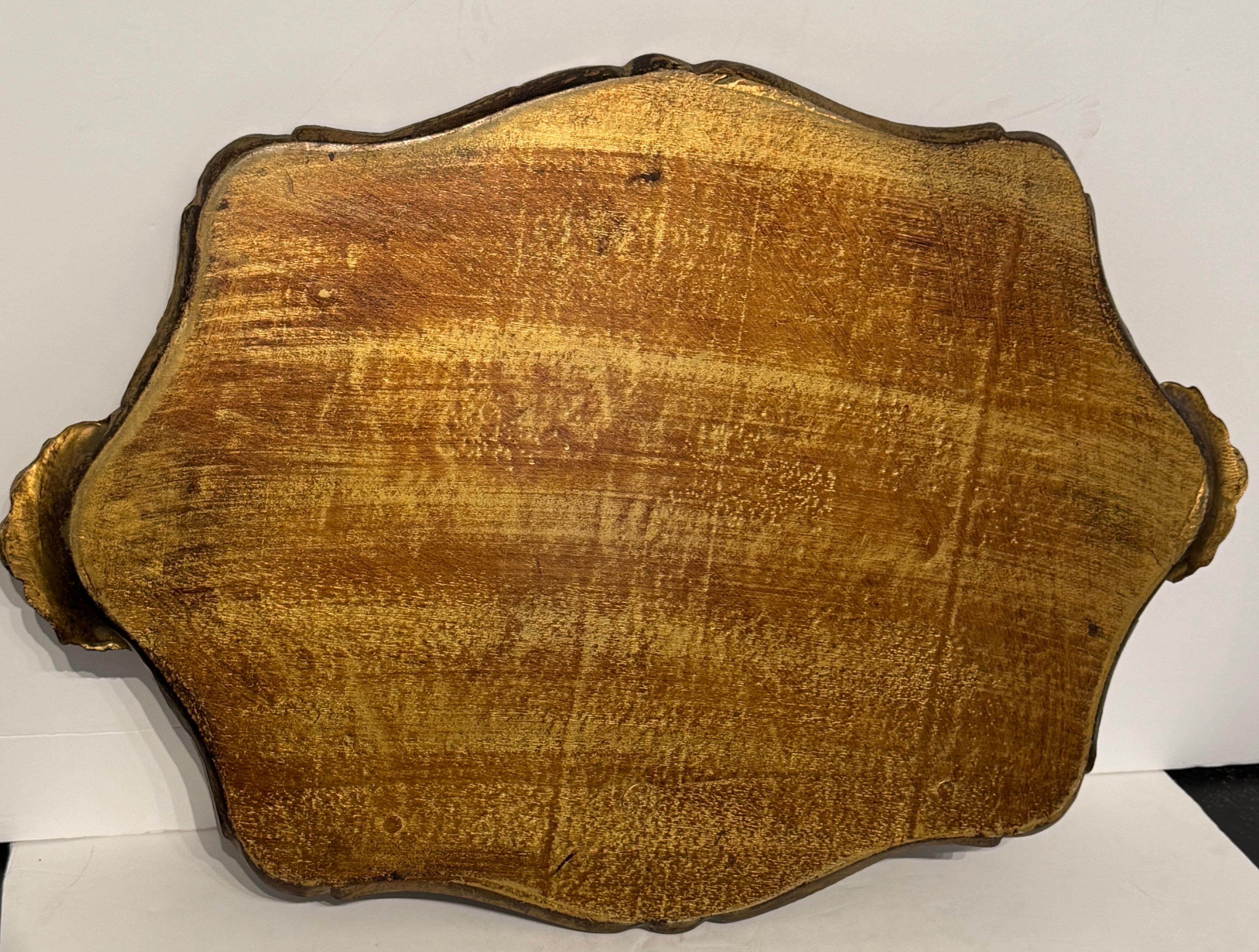 Large Italian Florentine Gilt Wood Yellow Gold Tray w Handles 3