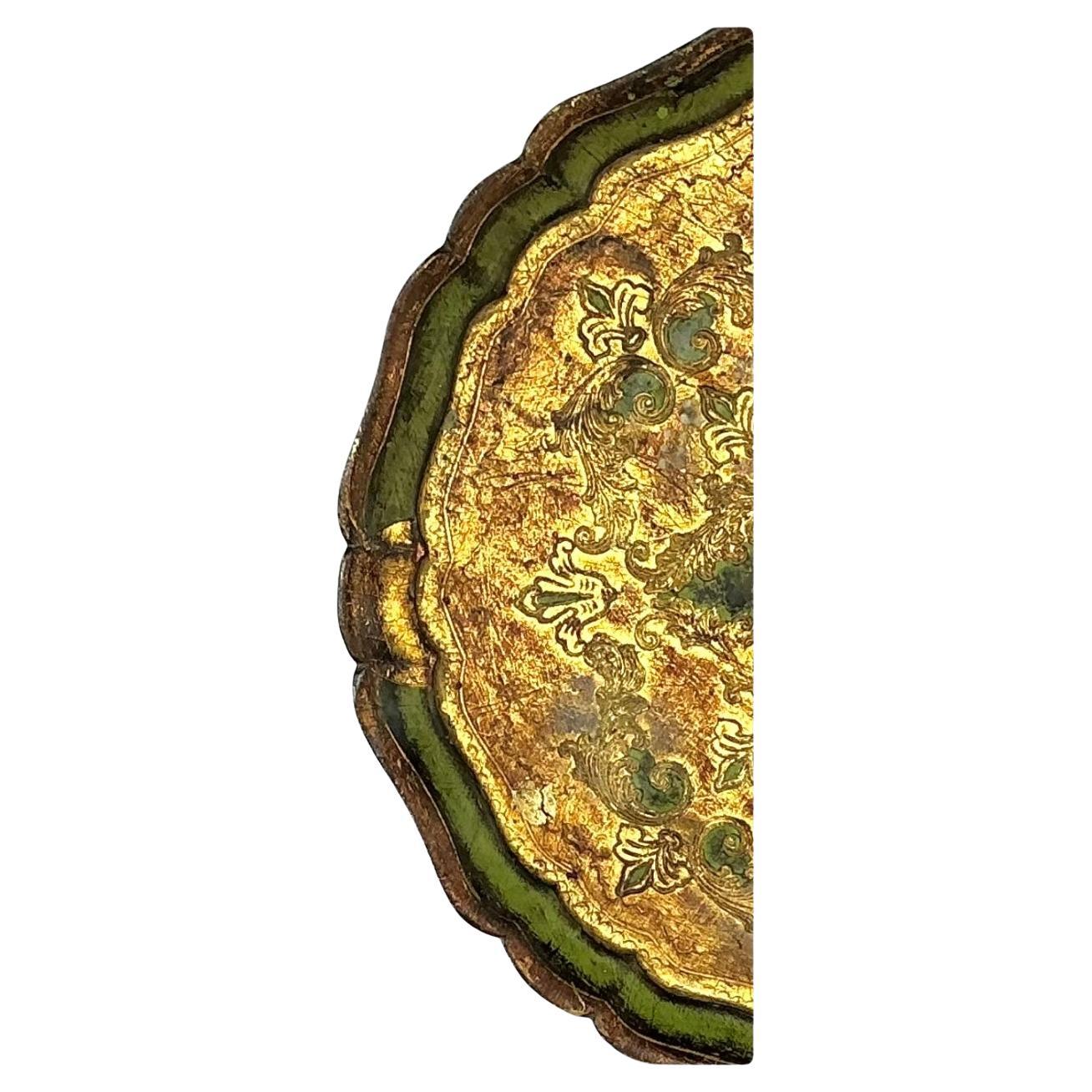 Painted Large Italian Florentine Giltwood Decorative Tray For Sale