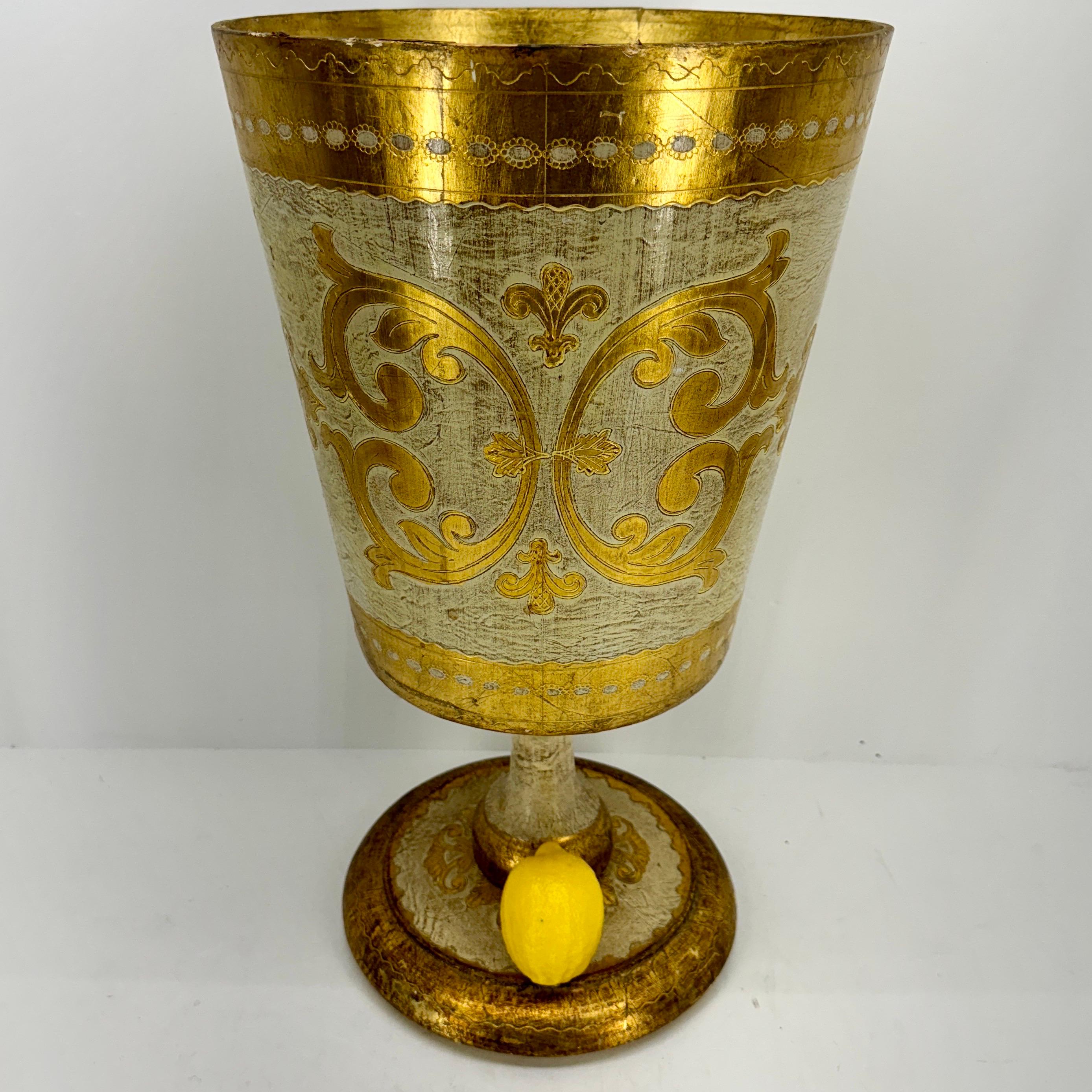 Mid-Century Modern Large Italian Florentine Gold and Cream Urn Planter For Sale