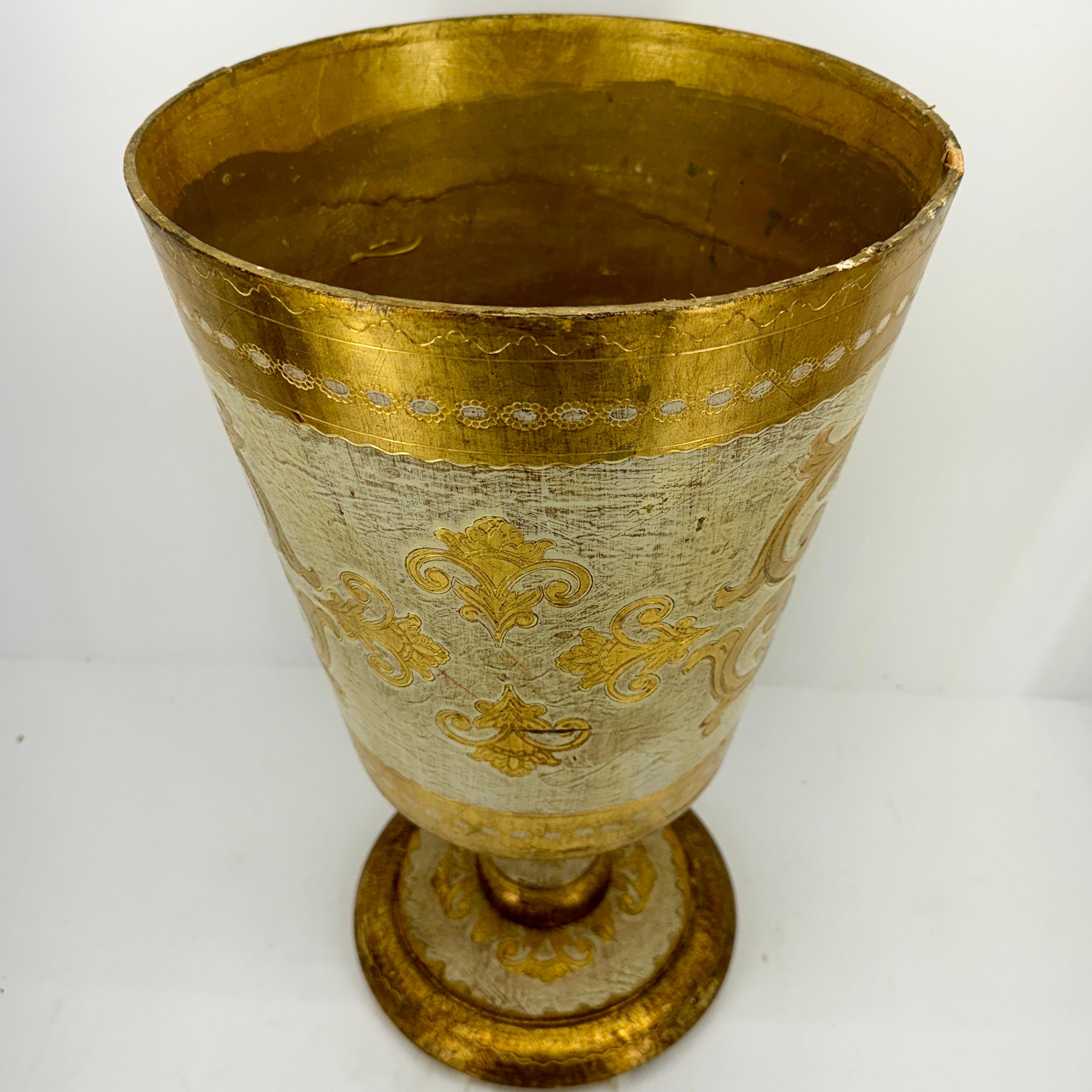 Gilt Large Italian Florentine Gold and Cream Urn Planter For Sale