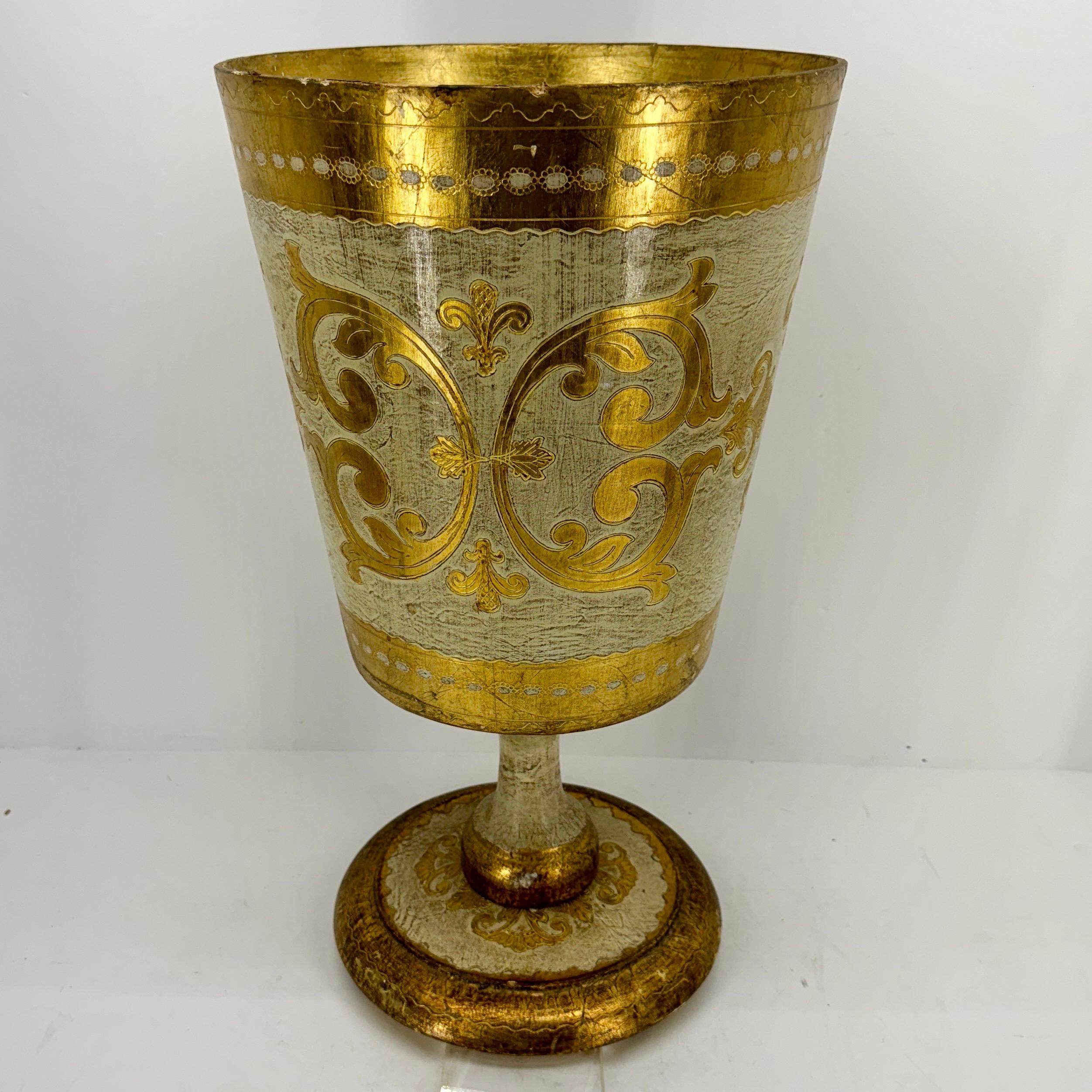 20th Century Large Italian Florentine Gold and Cream Urn Planter For Sale