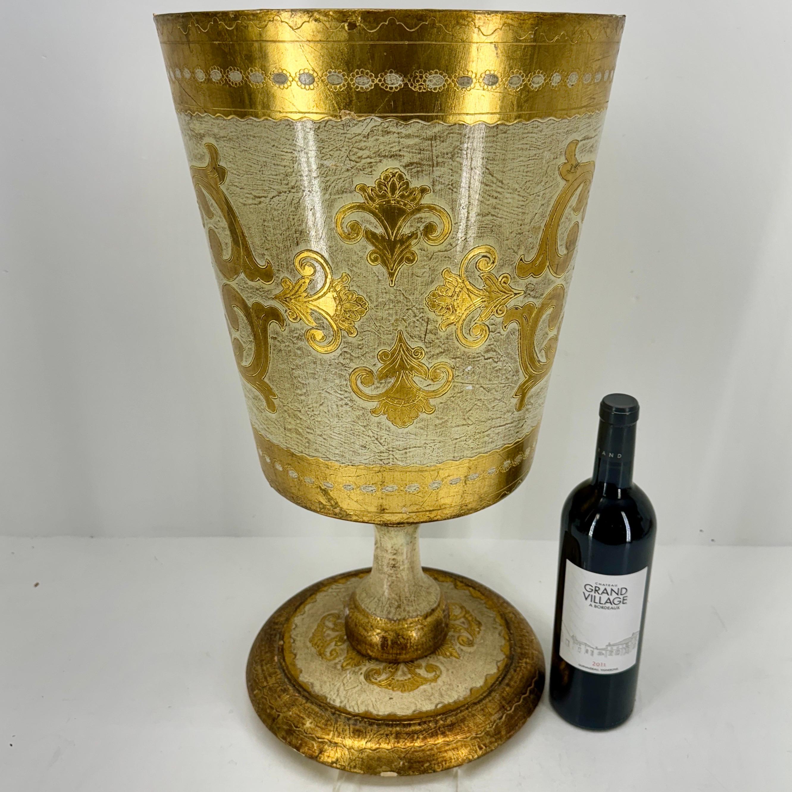 Wood Large Italian Florentine Gold and Cream Urn Planter For Sale