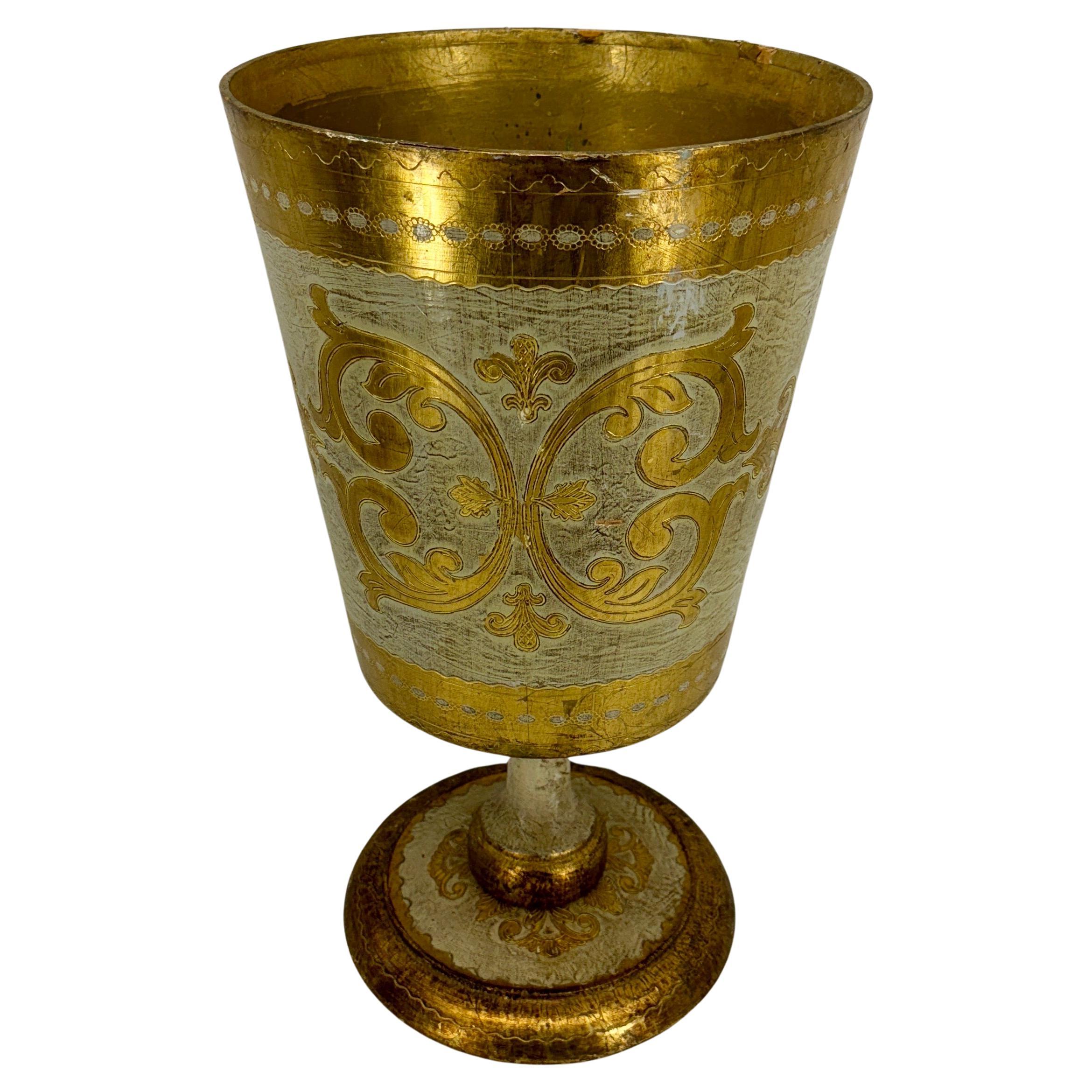 Large Italian Florentine Gold and Cream Urn Planter For Sale