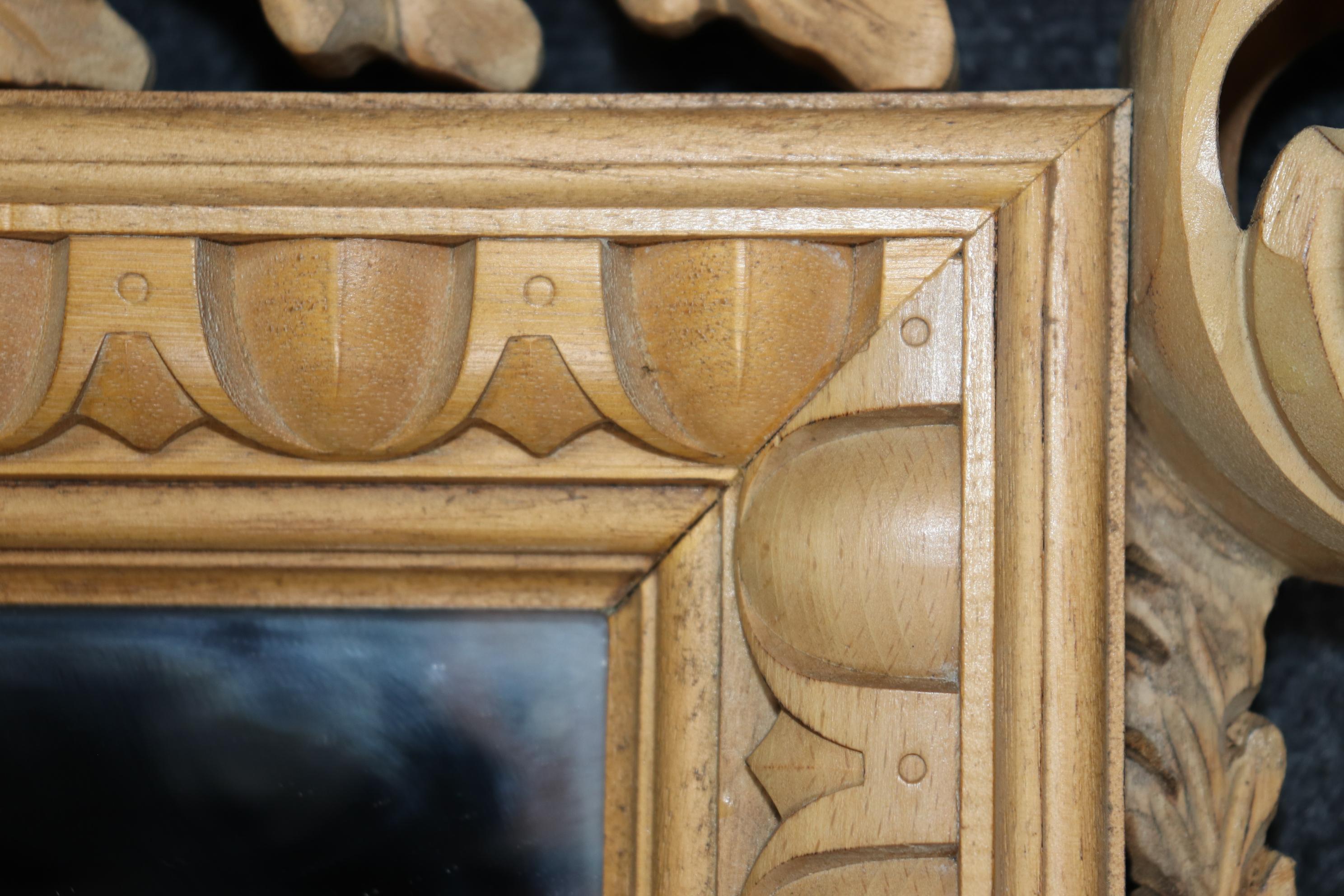 Large Italian Florentine Rococo Style Carved Pine Wall Mirror In Good Condition In Swedesboro, NJ