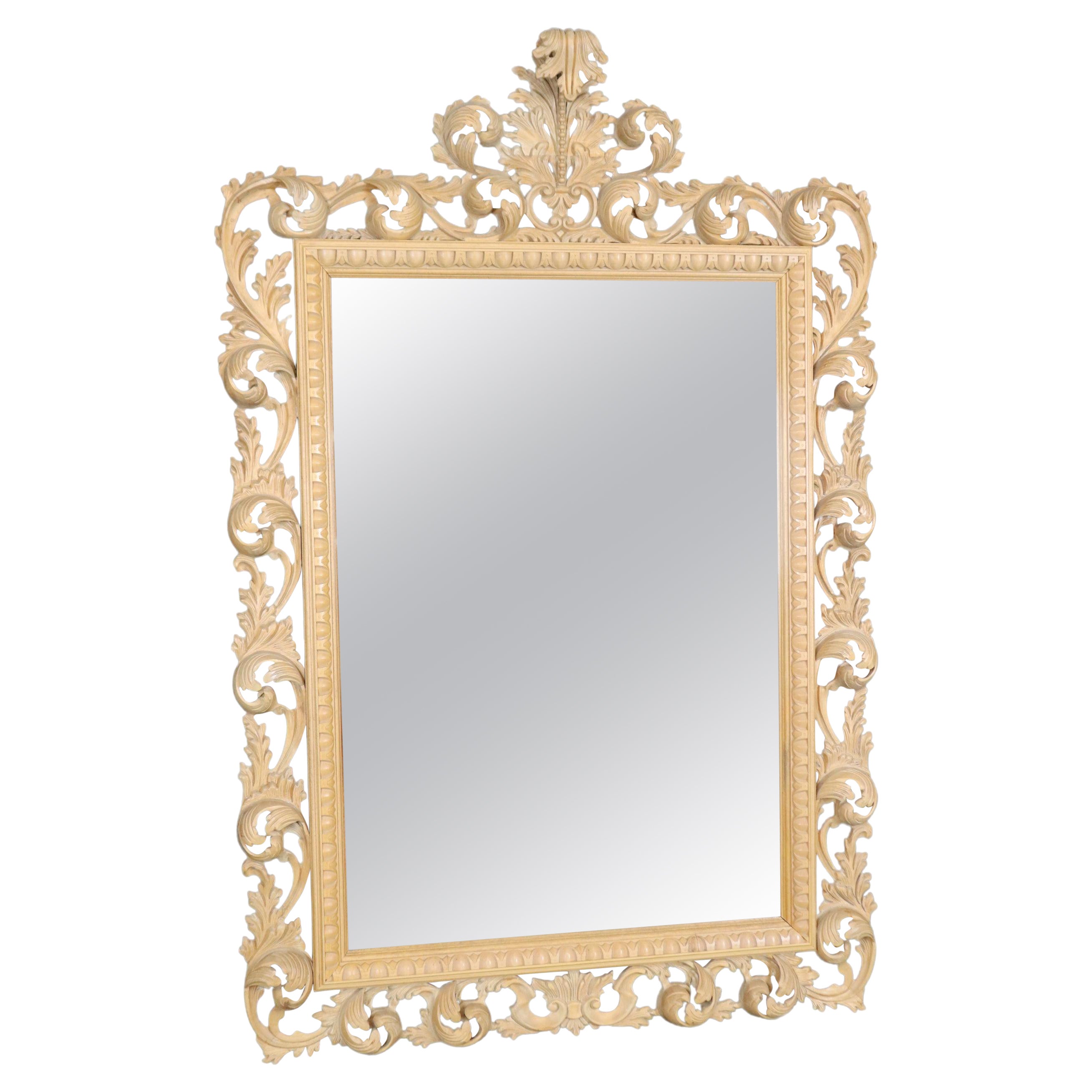 Large Italian Florentine Rococo Style Carved Pine Wall Mirror