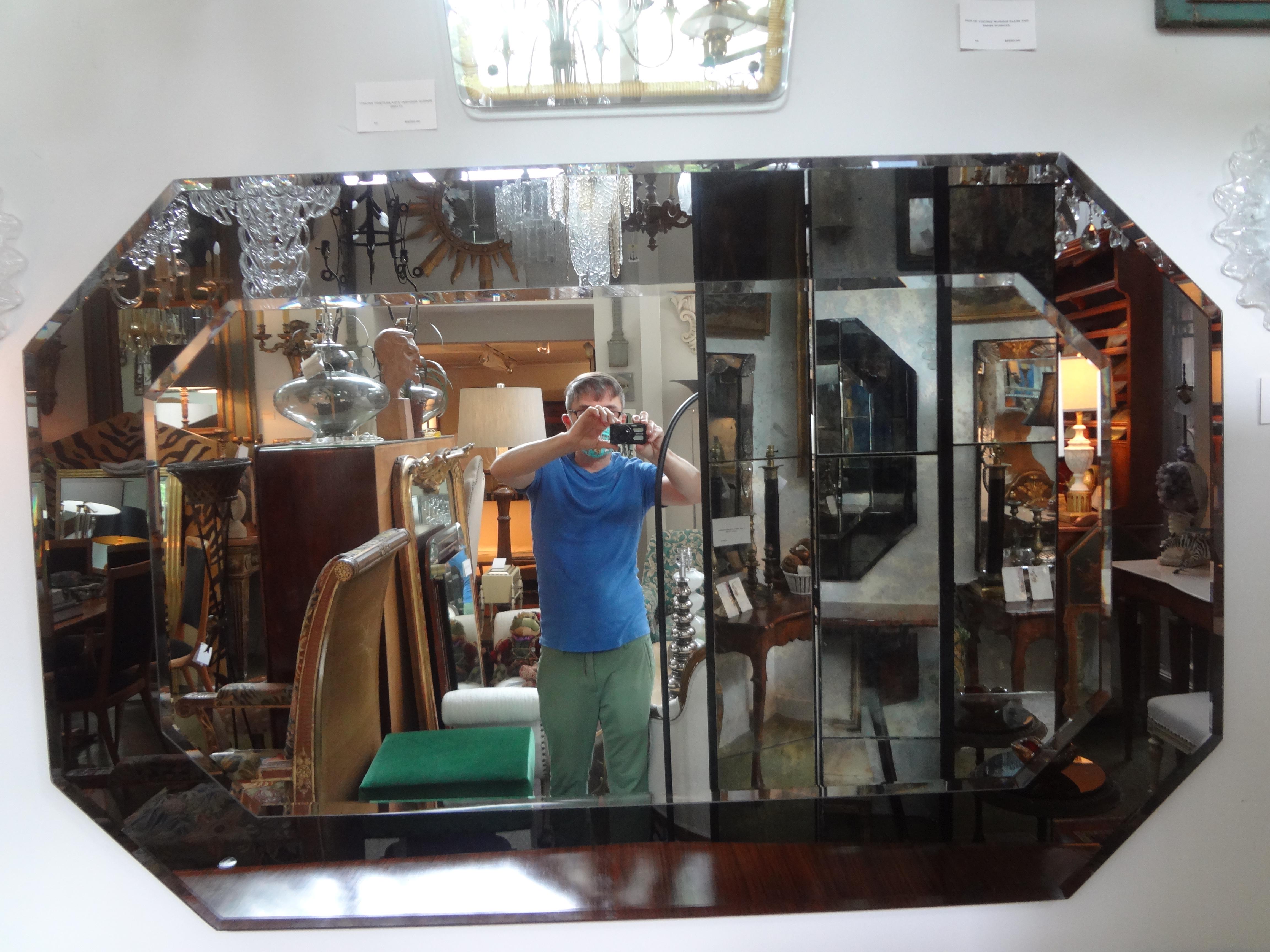 Large Italian Fontana Arte Style Horizontal Beveled Mirror For Sale 5