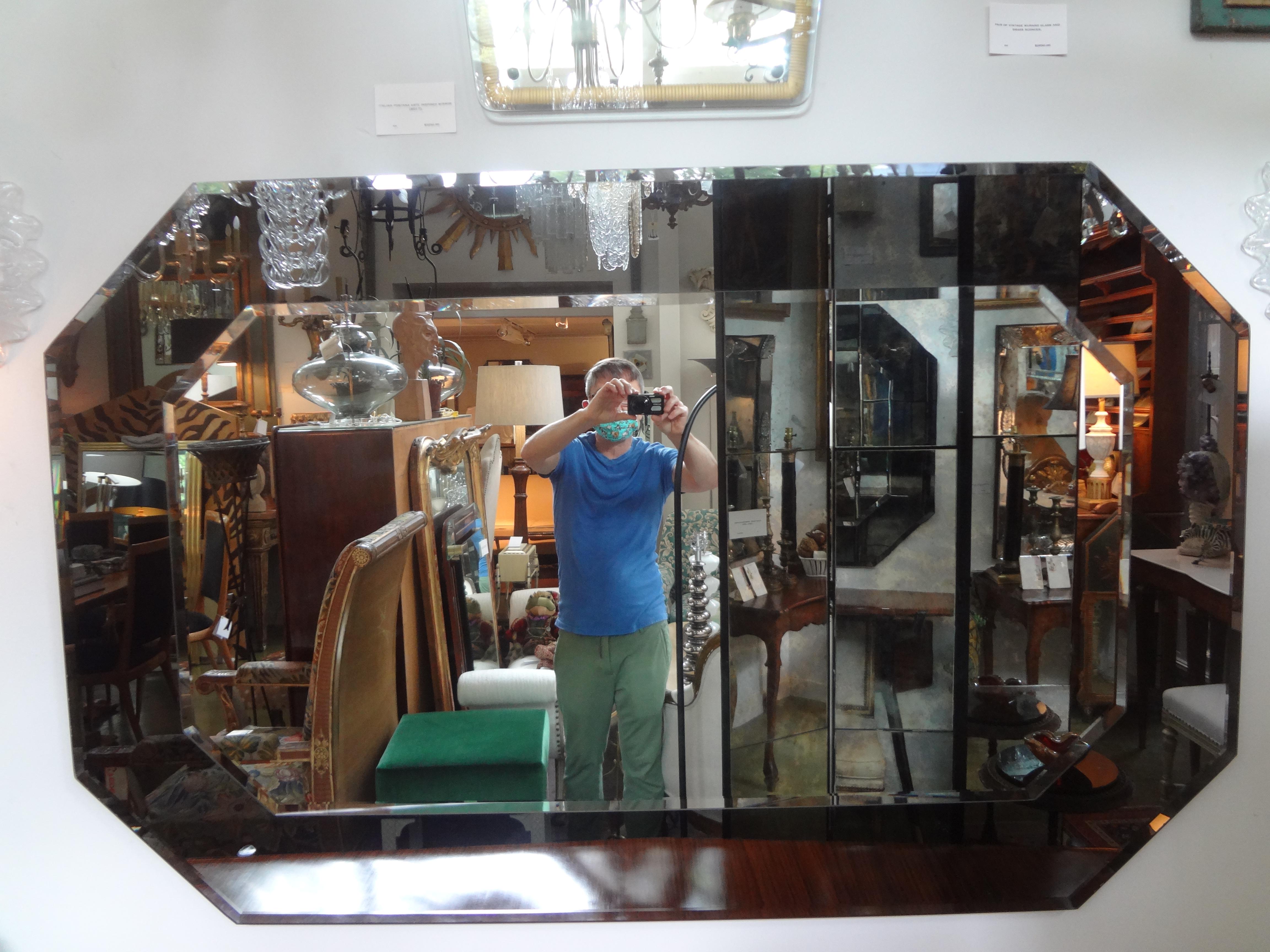 Large Italian Fontana Arte Style Horizontal Beveled Mirror For Sale 6