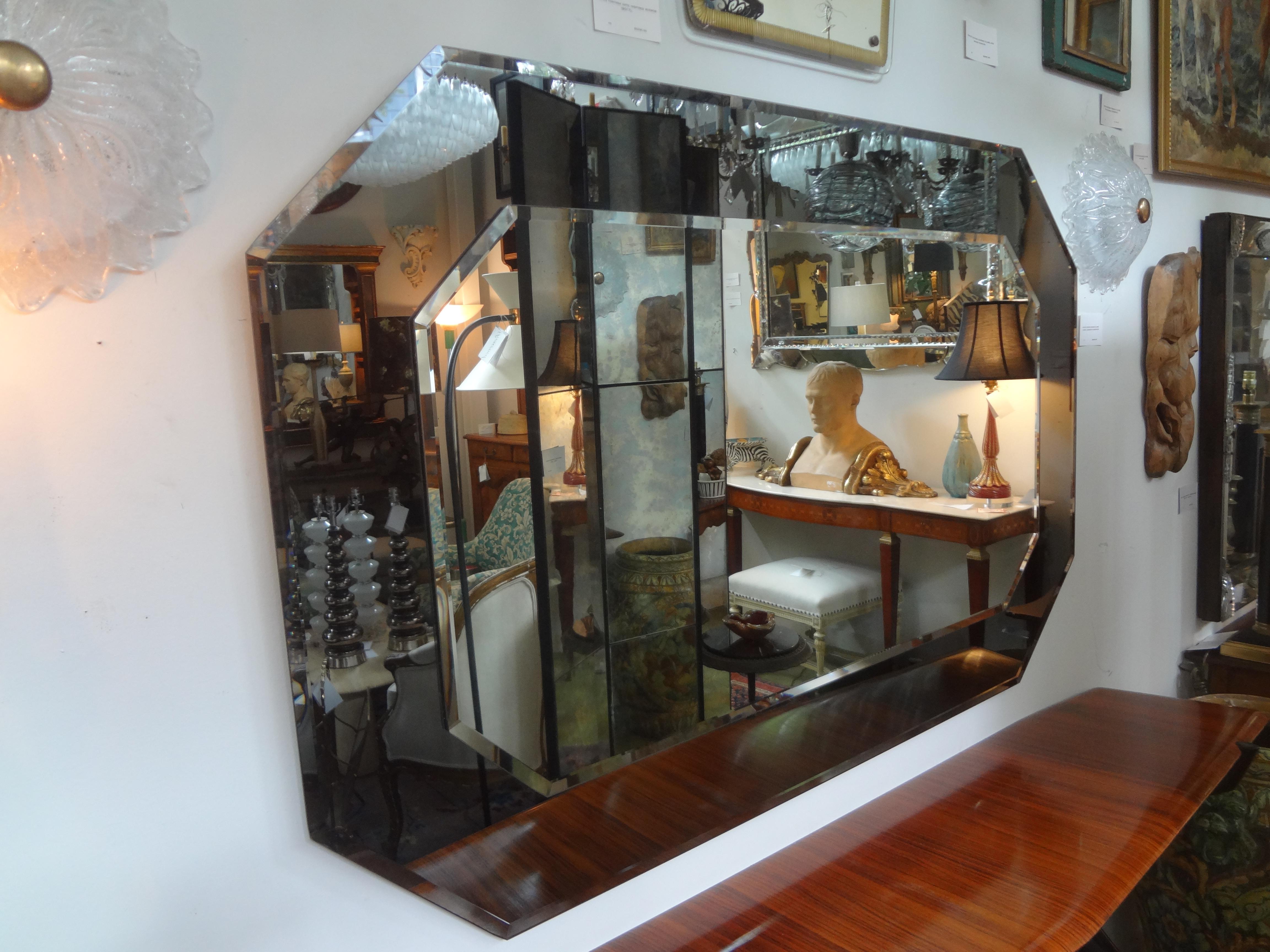 Mid-Century Modern Large Italian Fontana Arte Style Horizontal Beveled Mirror For Sale