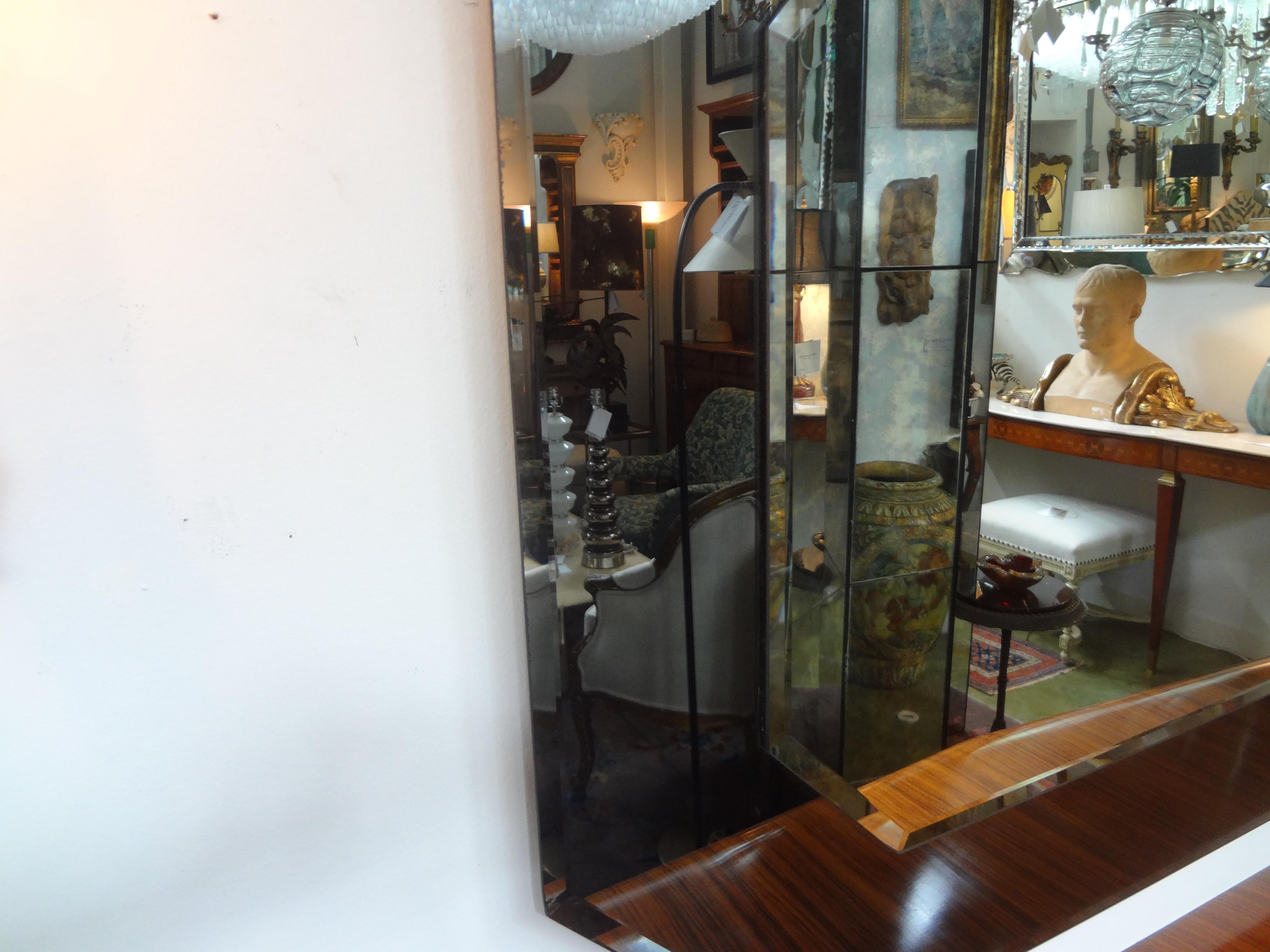 Large Italian Fontana Arte Style Horizontal Beveled Mirror In Good Condition For Sale In Houston, TX
