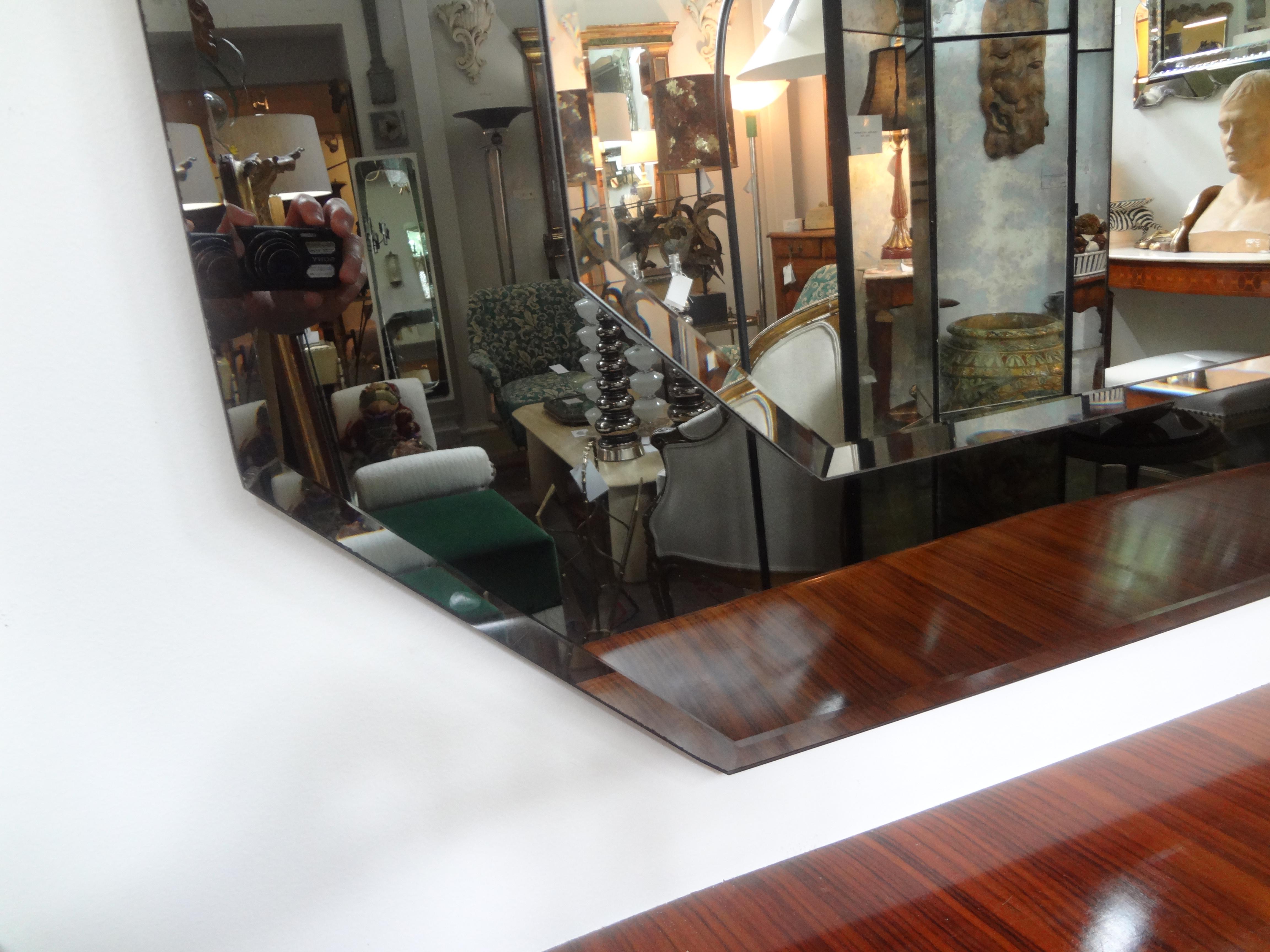 Mid-20th Century Large Italian Fontana Arte Style Horizontal Beveled Mirror For Sale
