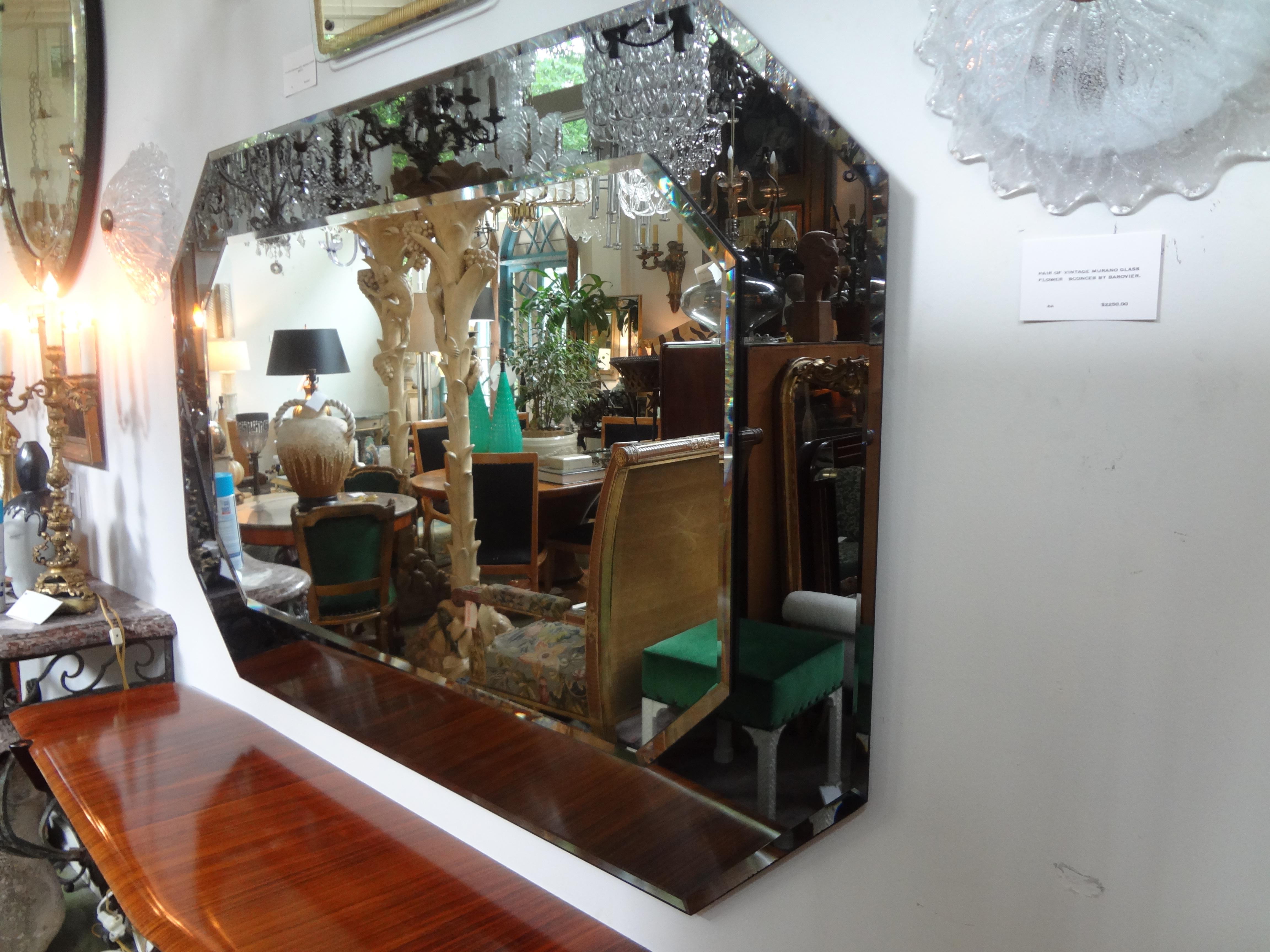 Large Italian Fontana Arte Style Horizontal Beveled Mirror For Sale 1