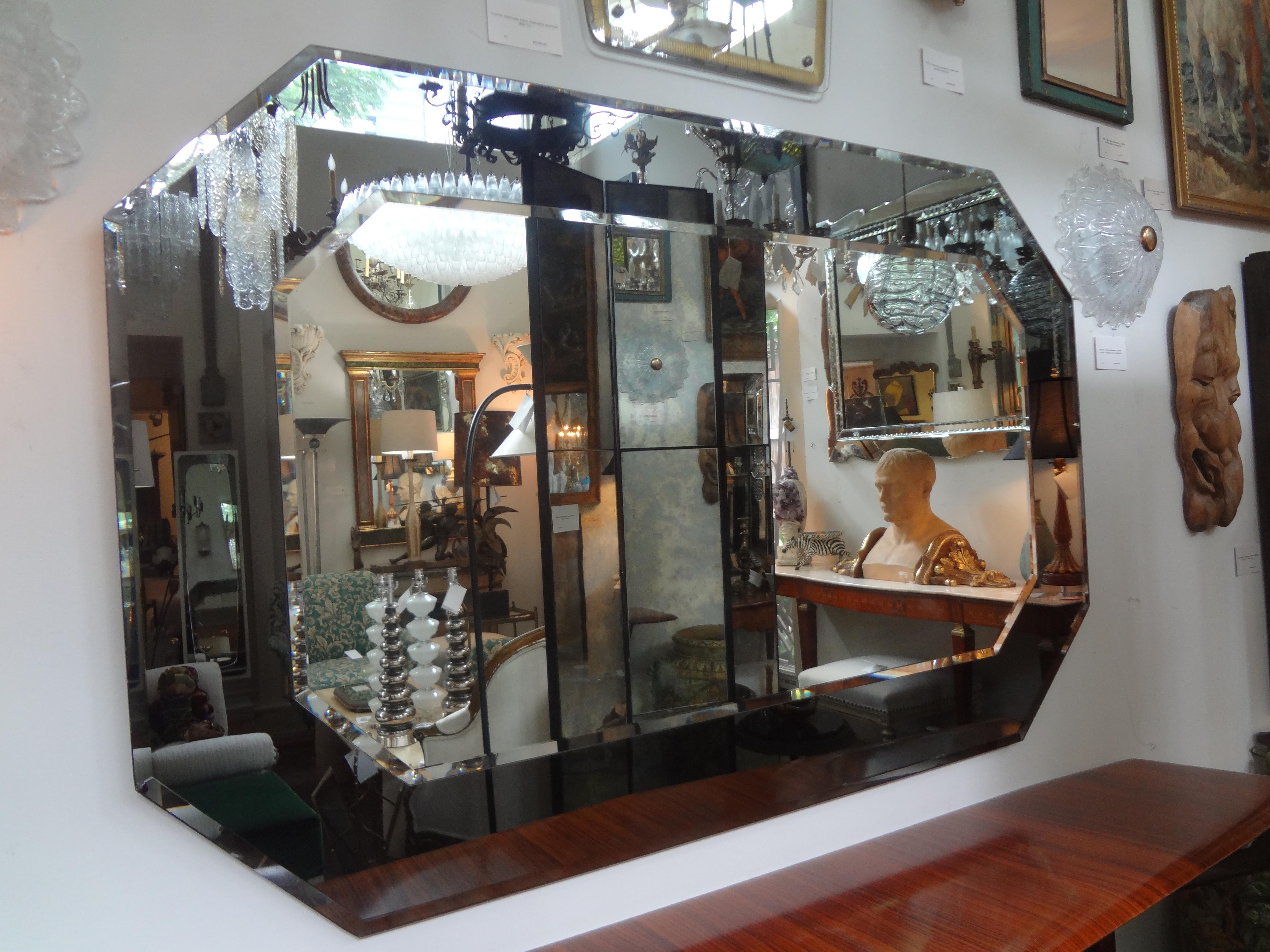 Large Italian Fontana Arte Style Horizontal Beveled Mirror For Sale 4