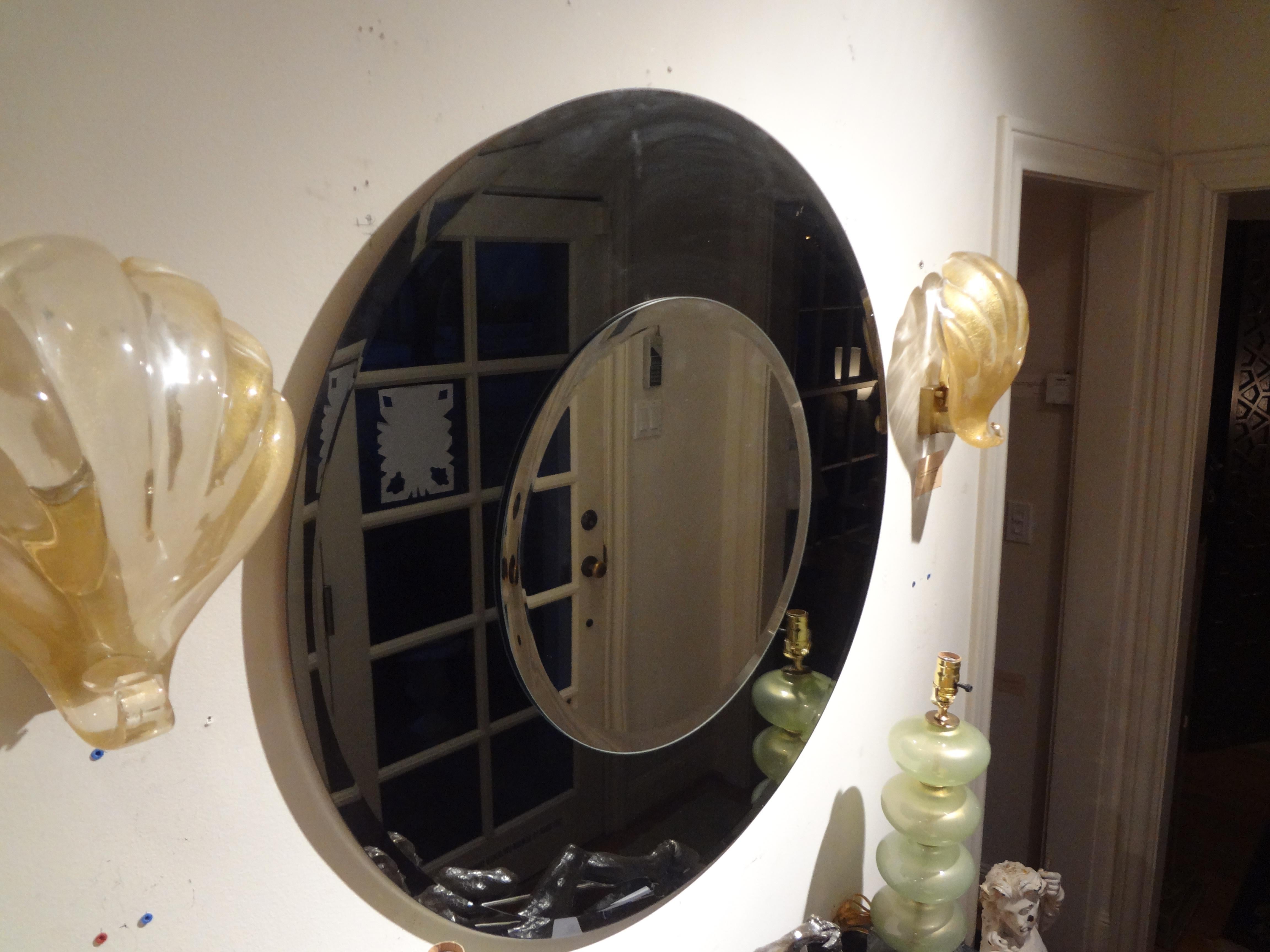 Large Italian Fontana Arte Style Round Beveled Mirror For Sale 5