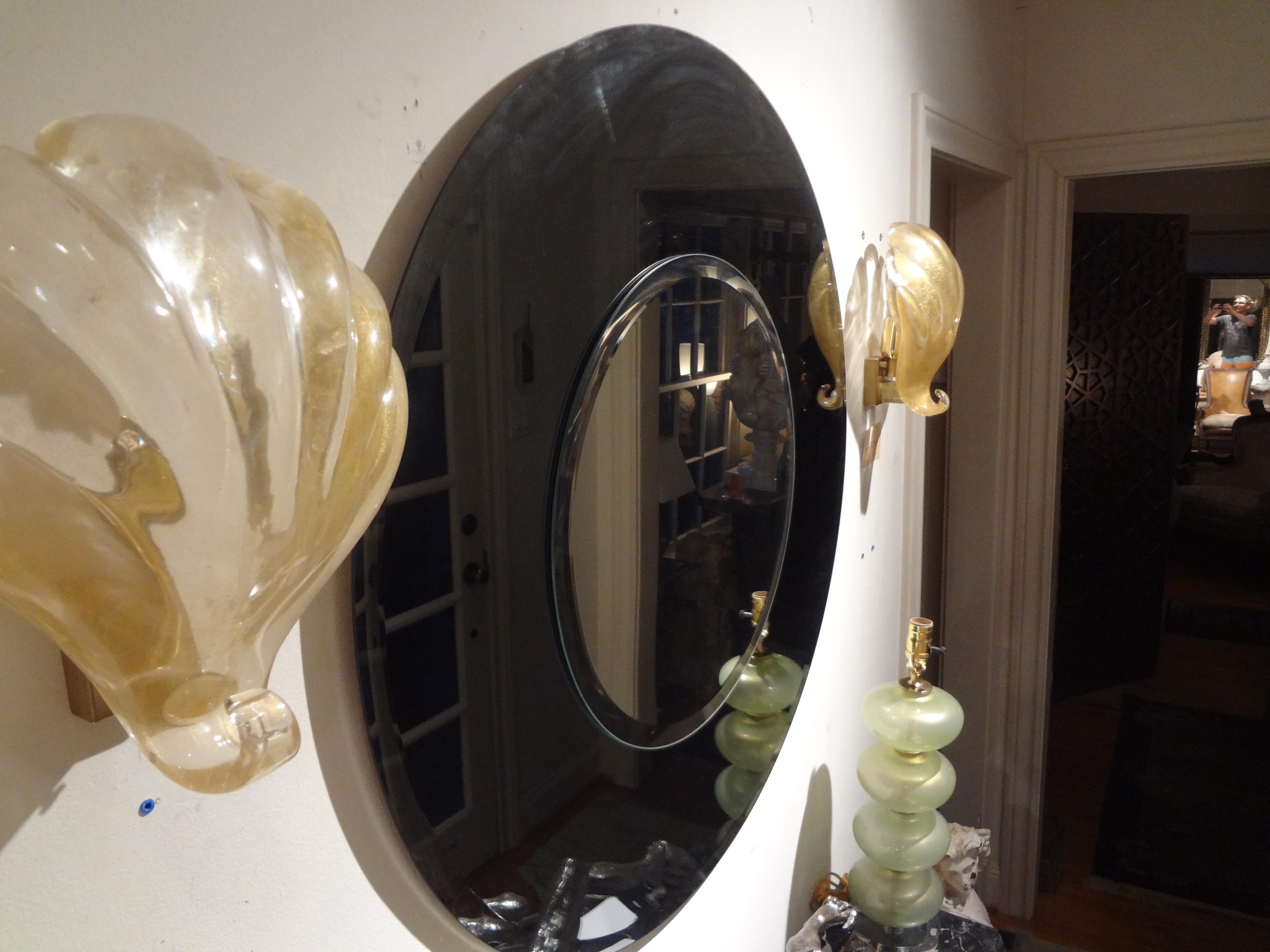 Large Italian Fontana Arte Style Round Beveled Mirror For Sale 6